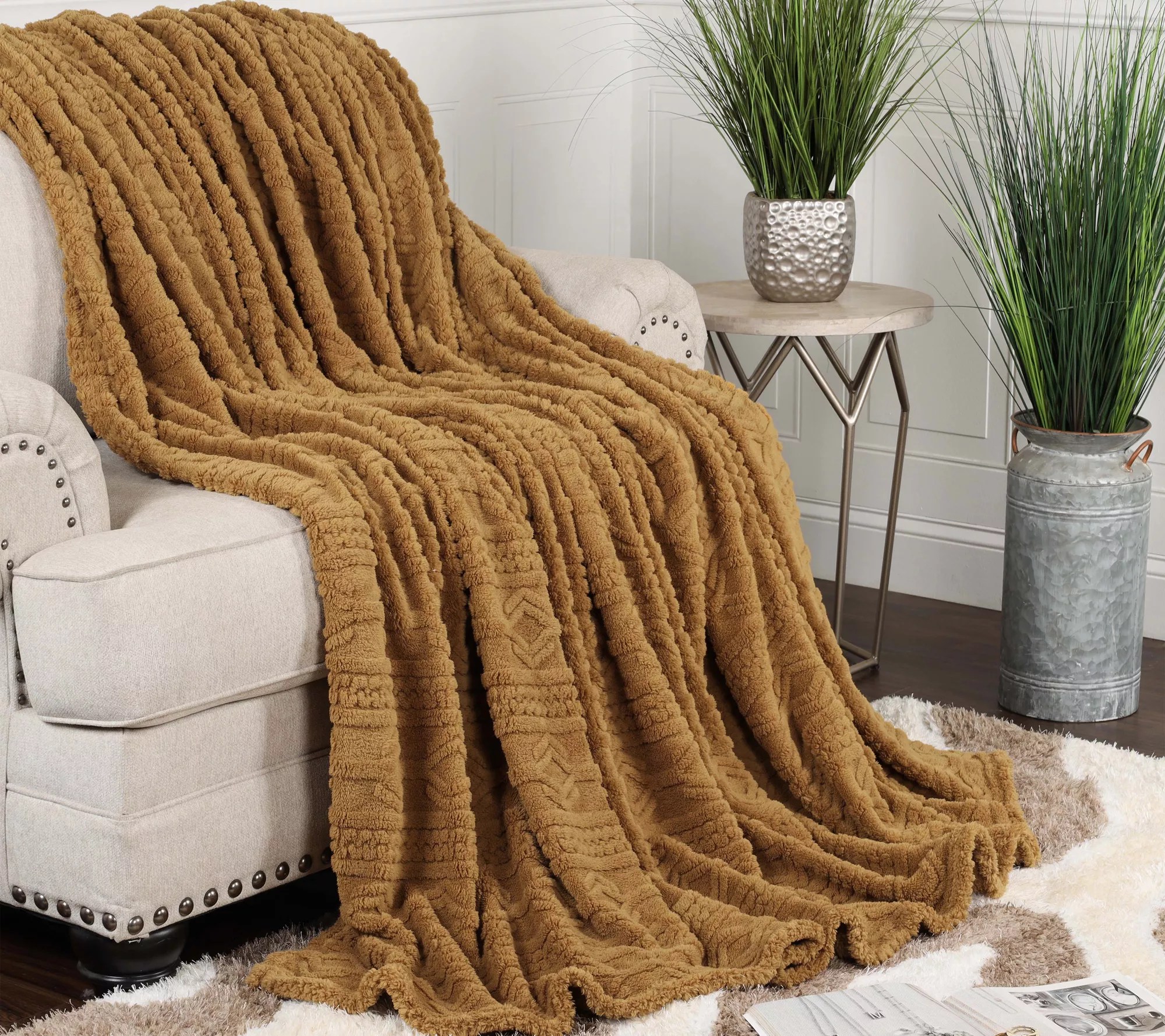 Superior Boho Knit Jacquard Fleece Fluffy Blanket Throw