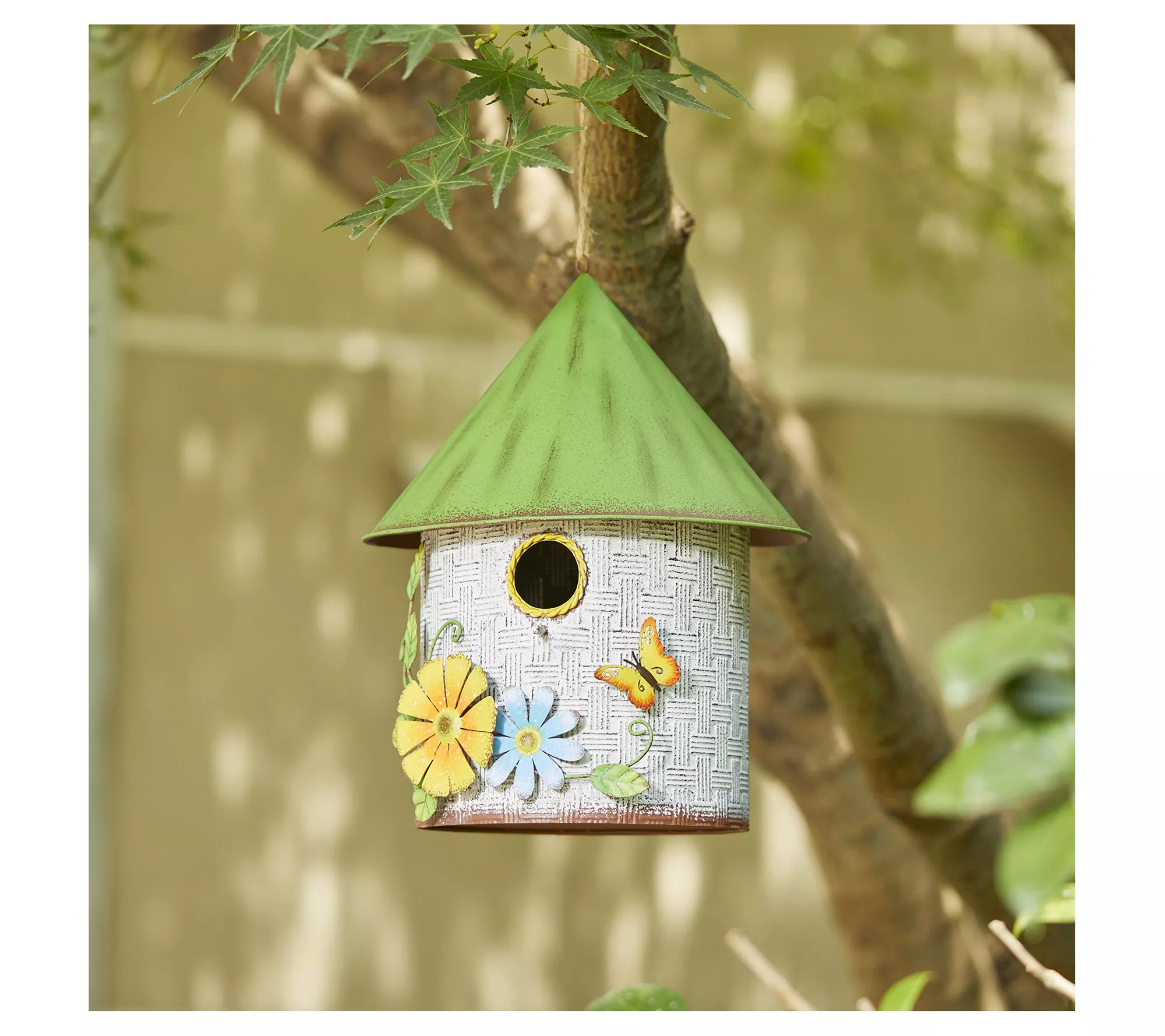 Glitzhome 11" Cottage Garden Birdhouse w/ Flowers & Butterfly