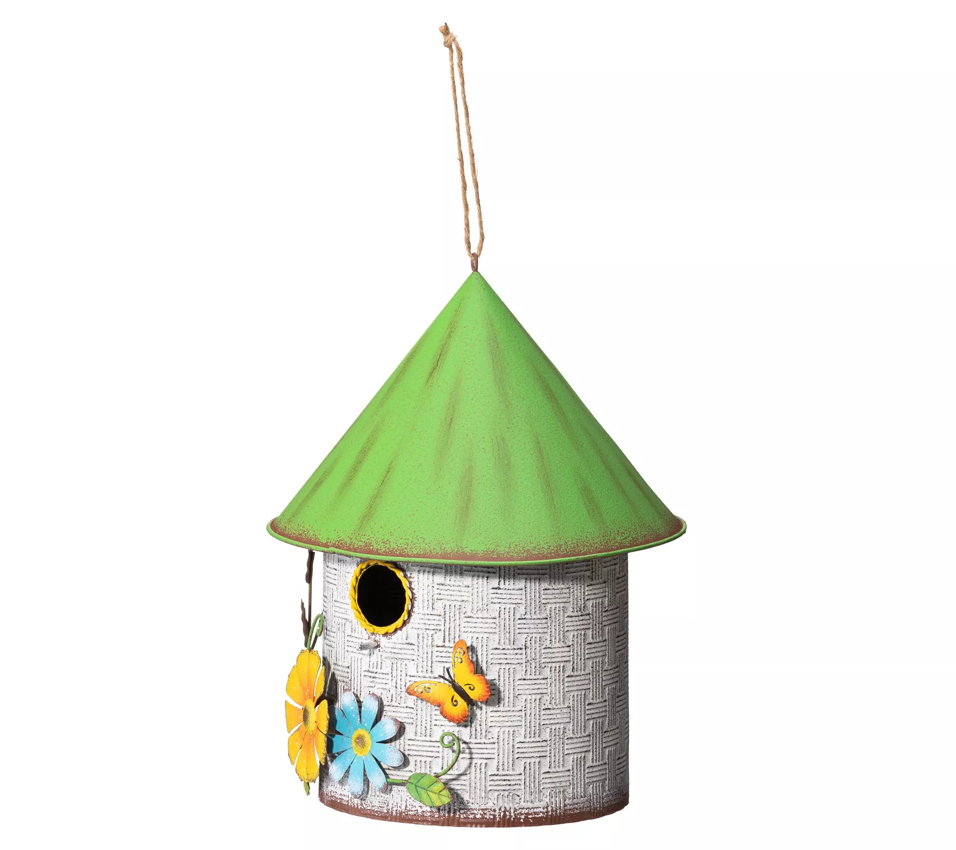 Glitzhome 11" Cottage Garden Birdhouse w/ Flowers & Butterfly