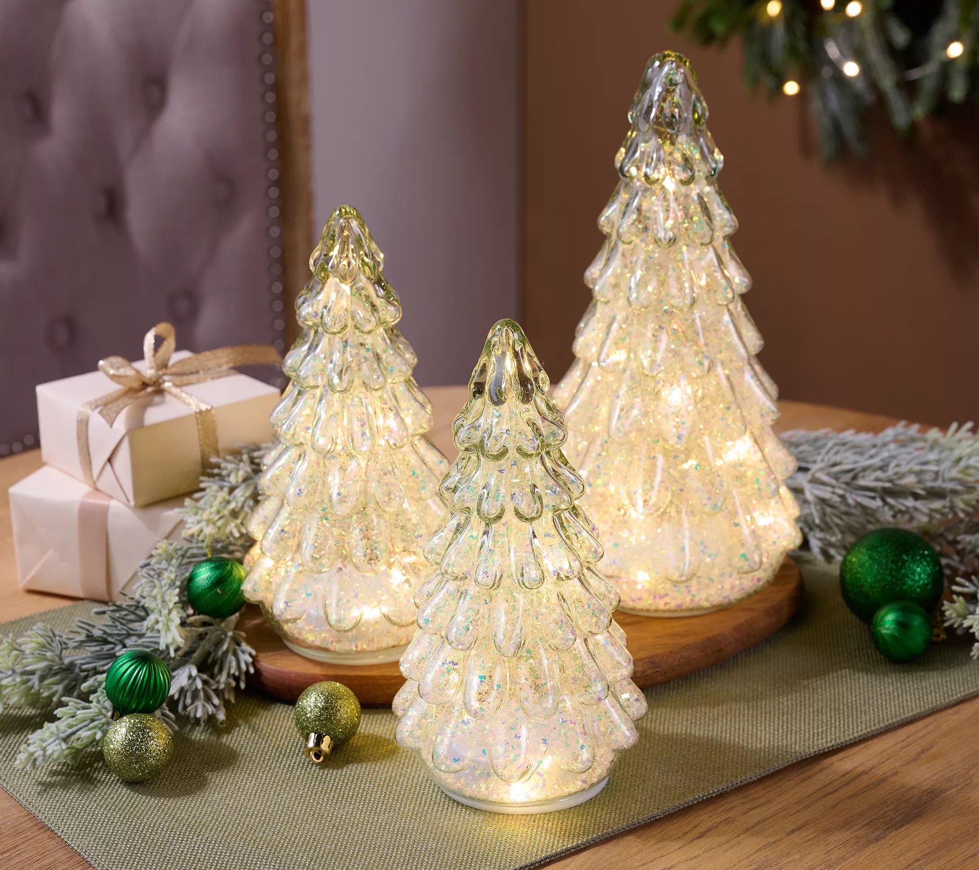 Set of 3 Illuminated Glass Trees by Valerie