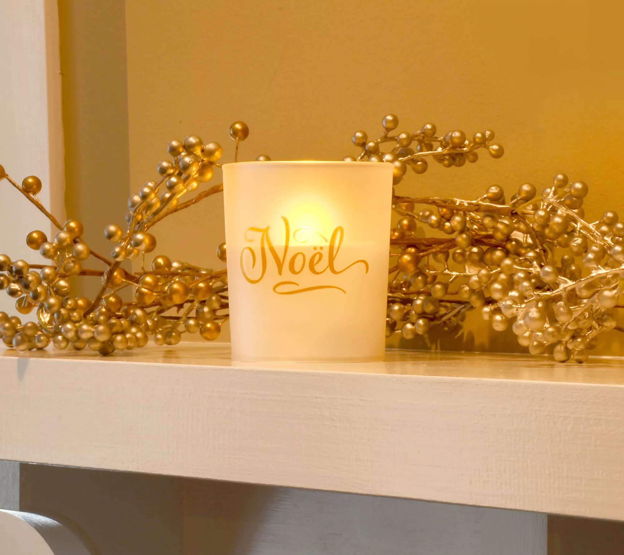 LumaBase Battery Operated Glass LED Candles, Noel Set of 2