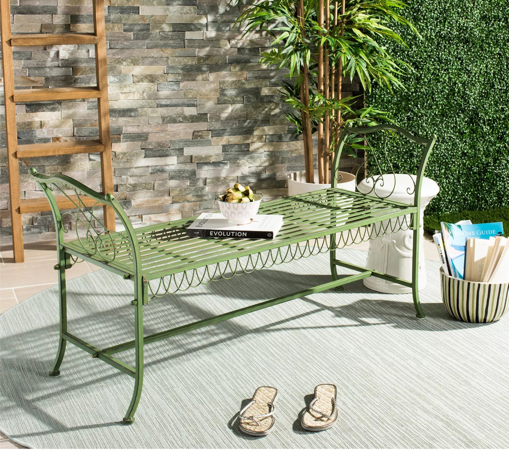 Arona Wrought Iron 51" Outdoor Garden Bench bySafavieh