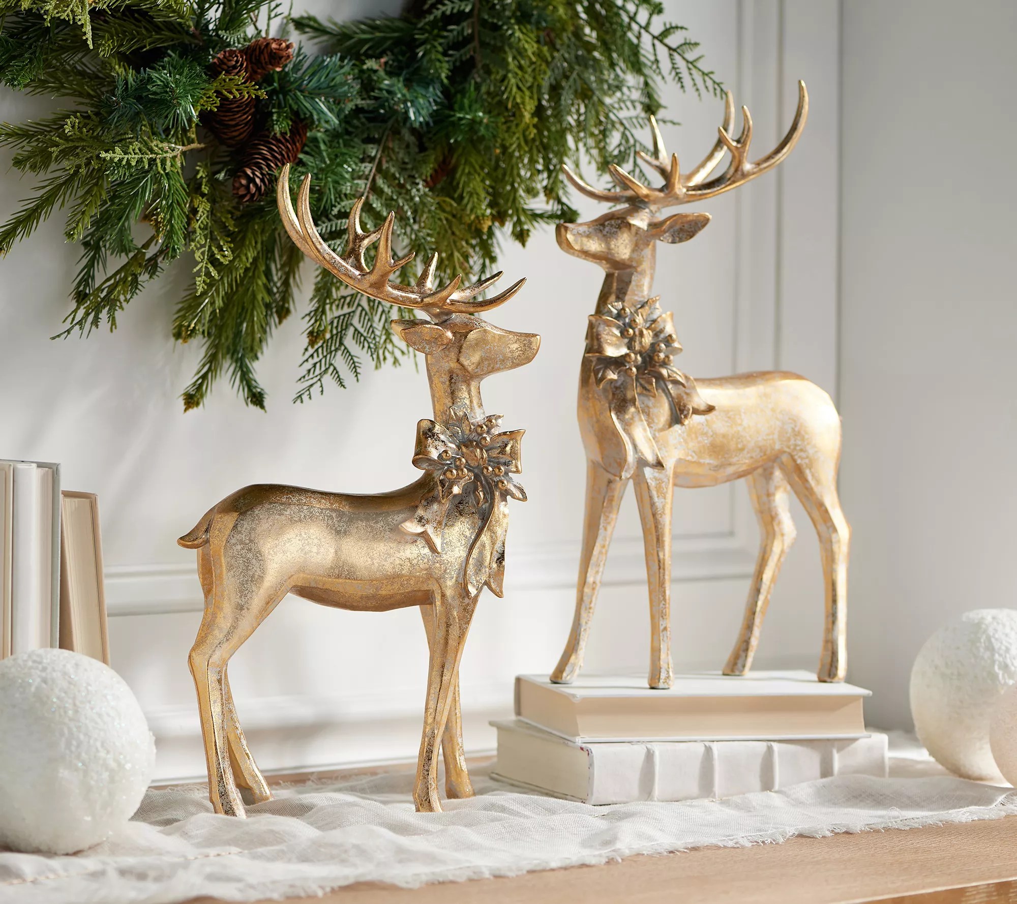 "As Is" 2Piece Antiqued Reindeer with Ribbon by Valerie