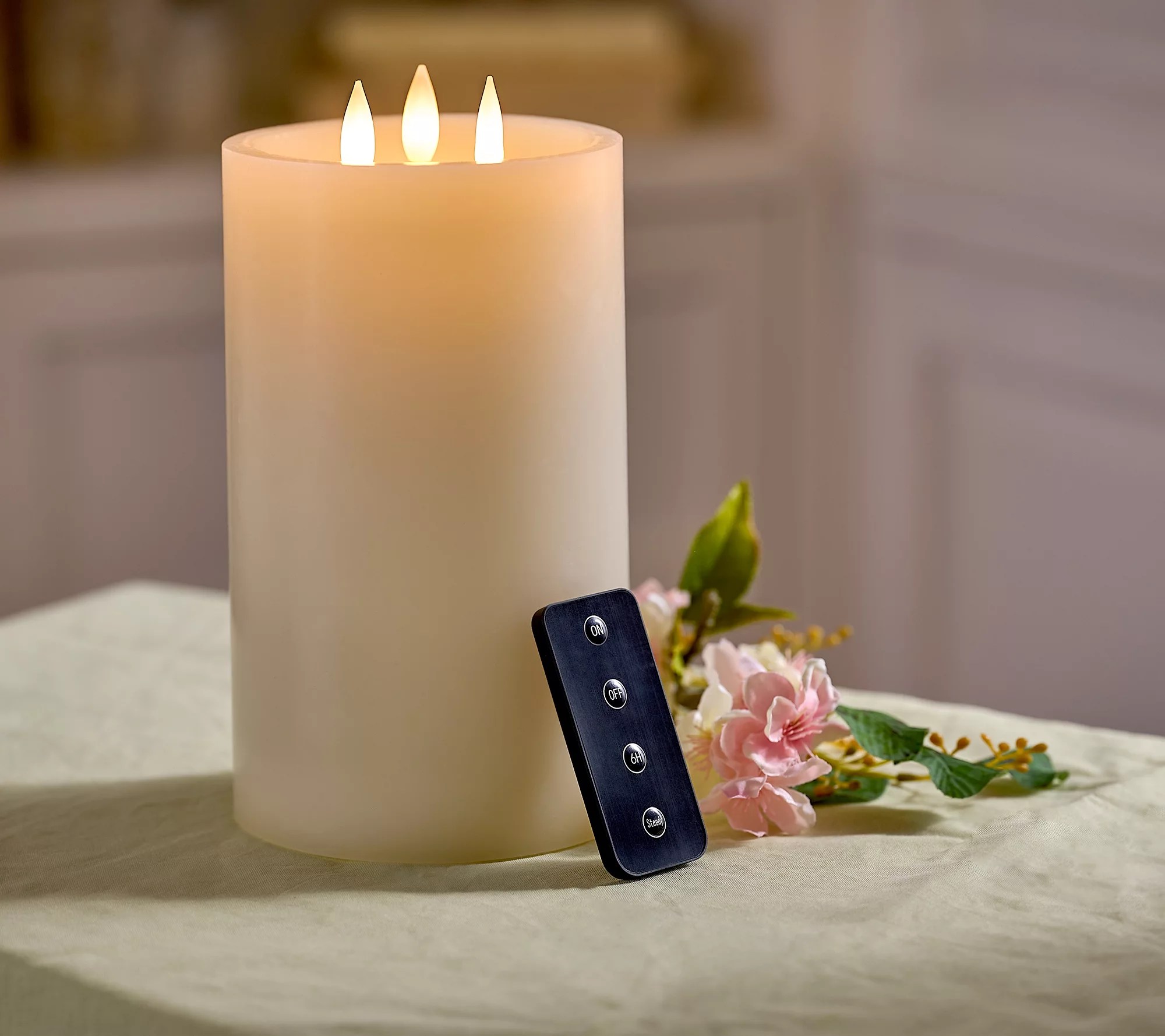 Candle Light 3Wick 5 x 8.5" Wax Pillar with Remote by Valerie