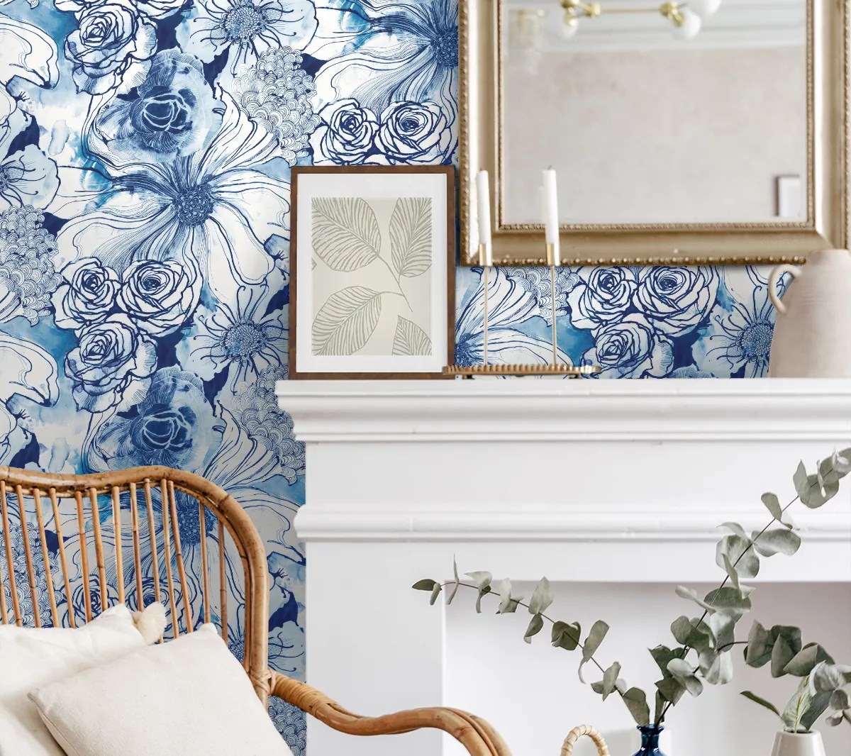 Harry & Grace Ink Rose Floral Peel and Stick Wallpaper