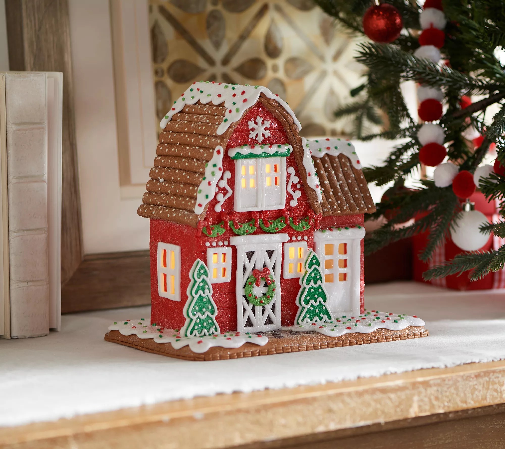 9" Illuminated Gingerbread Barn by Valerie