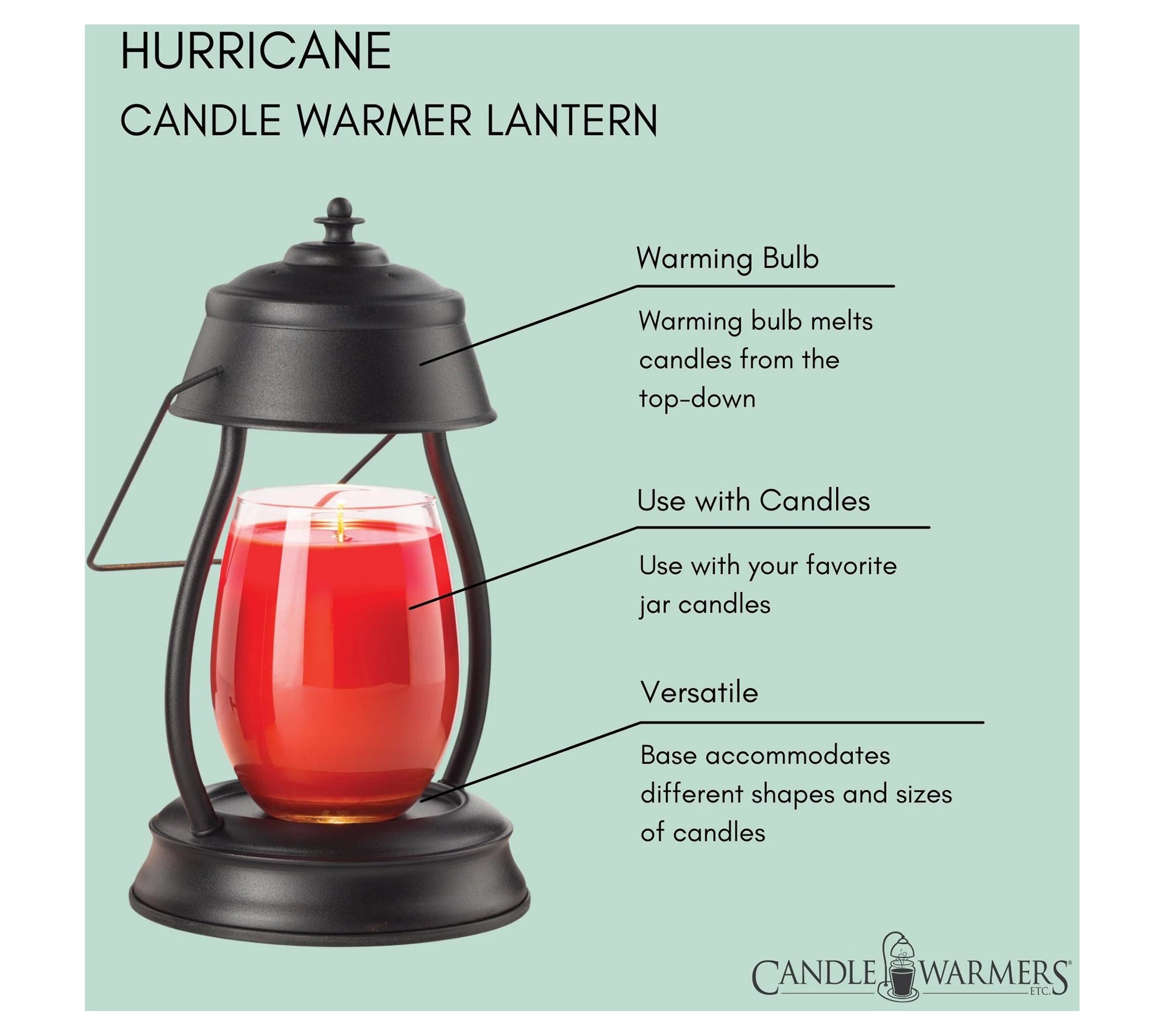 Black Hurricane Candle Warmer Lantern