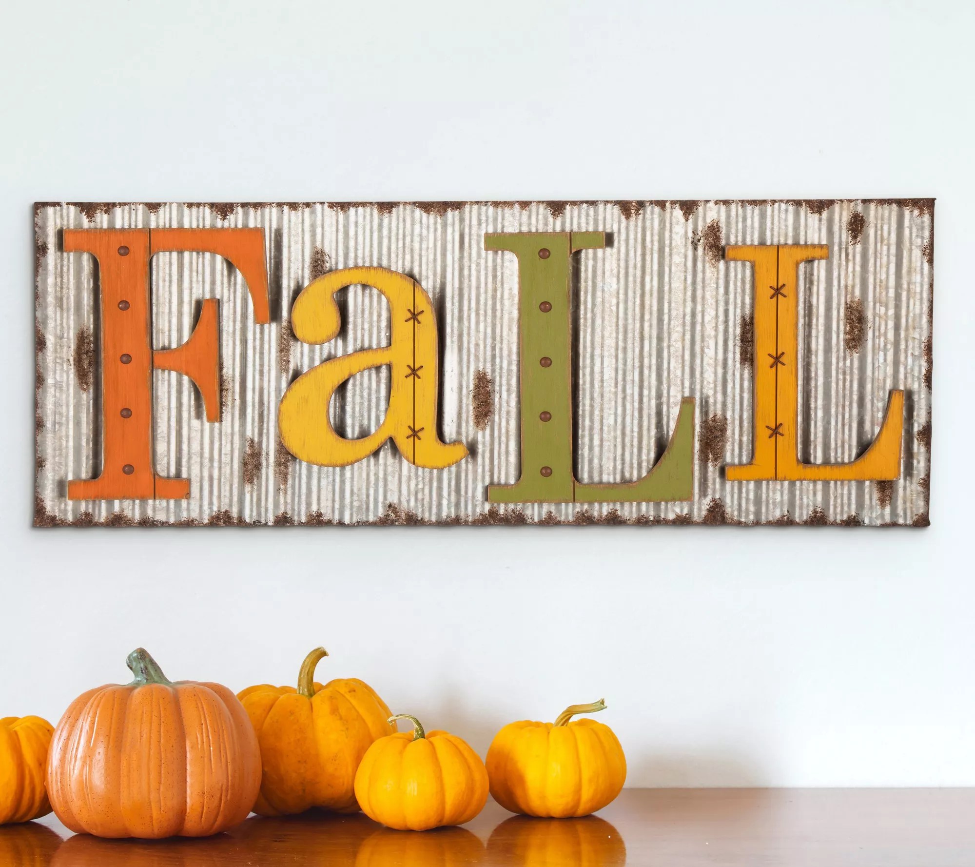 Glitzhome Rustic Fall Corrugated Metal Sign Hanging Decor