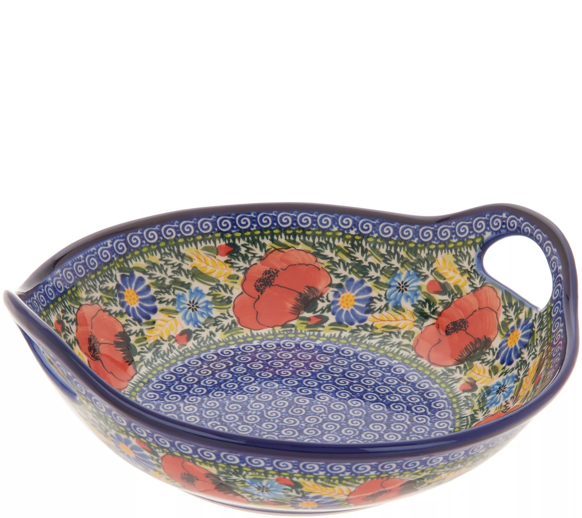 "As Is" Lidia's Polish Pottery HandPainted 10" Pasta Bowl with Handles