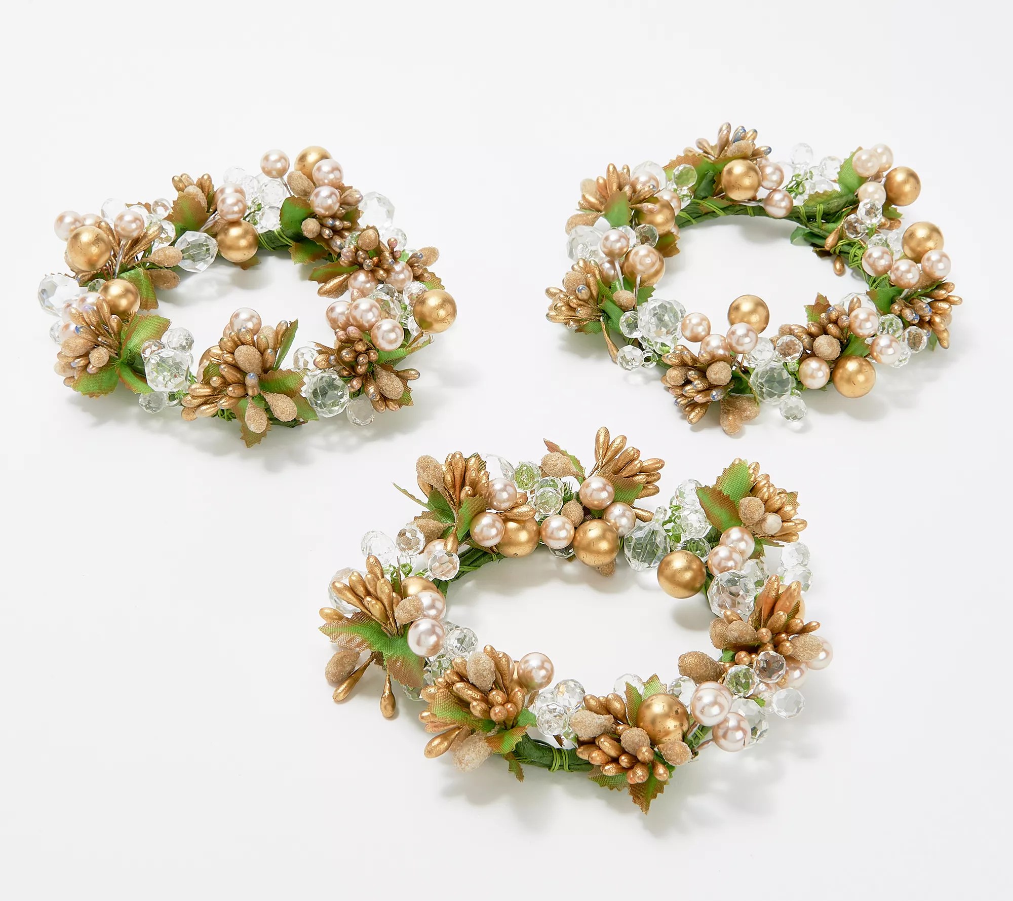 Set of 3 Beaded and Pearl Candle Rings by Valerie