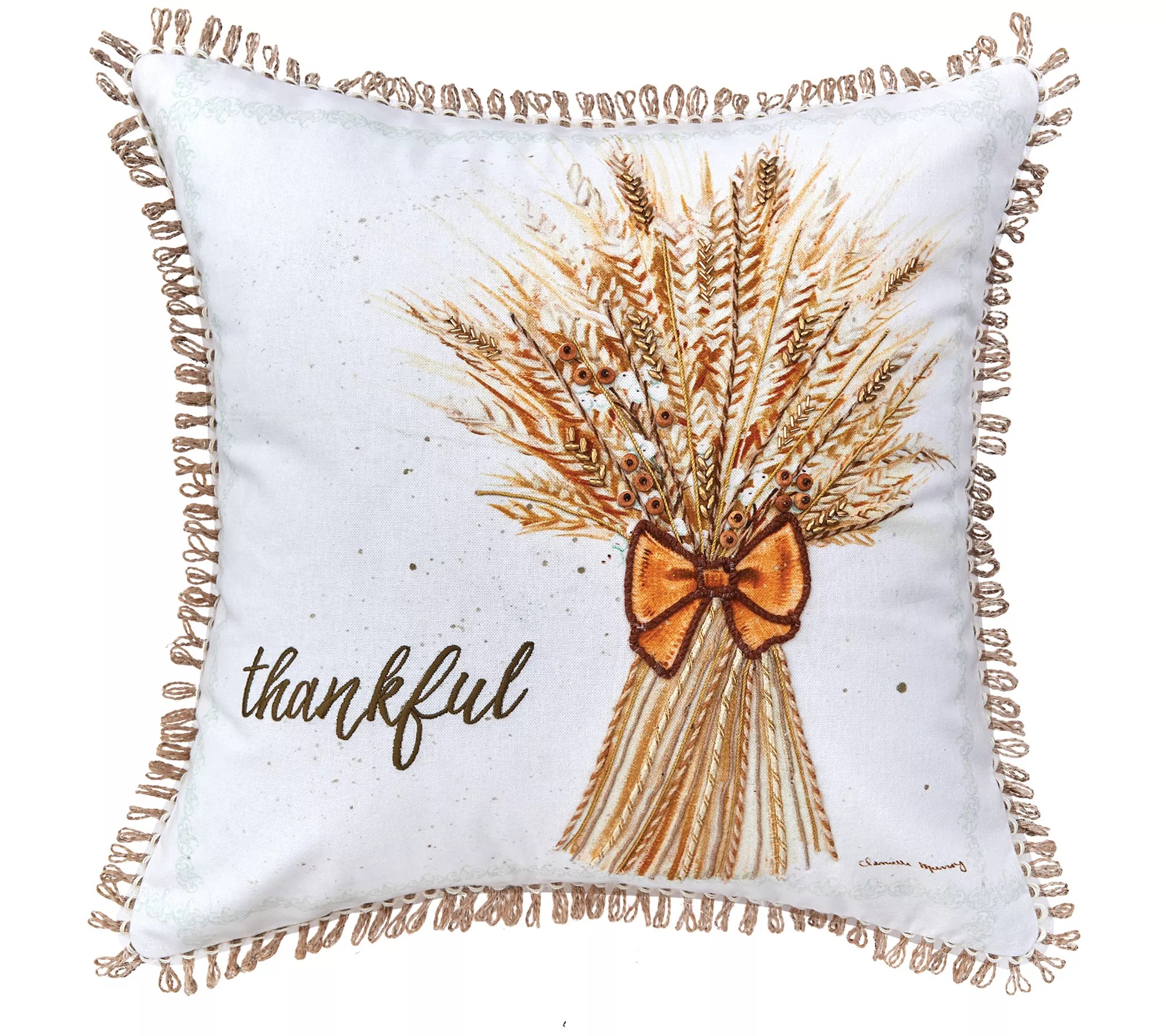 Thankful Wheat Pillow by Valerie
