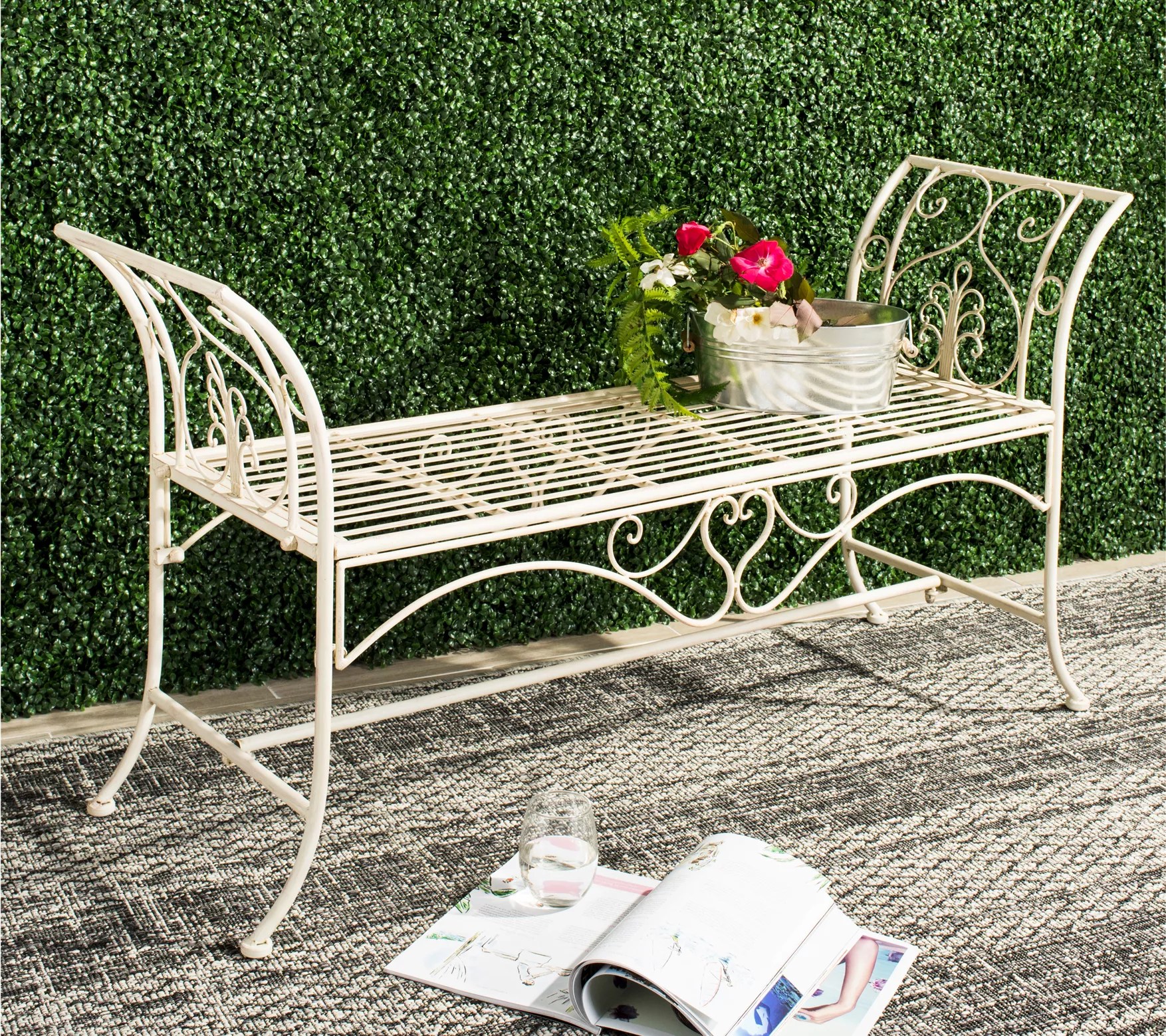 Adina Wrought Iron Outdoor Garden Bench by Safavieh