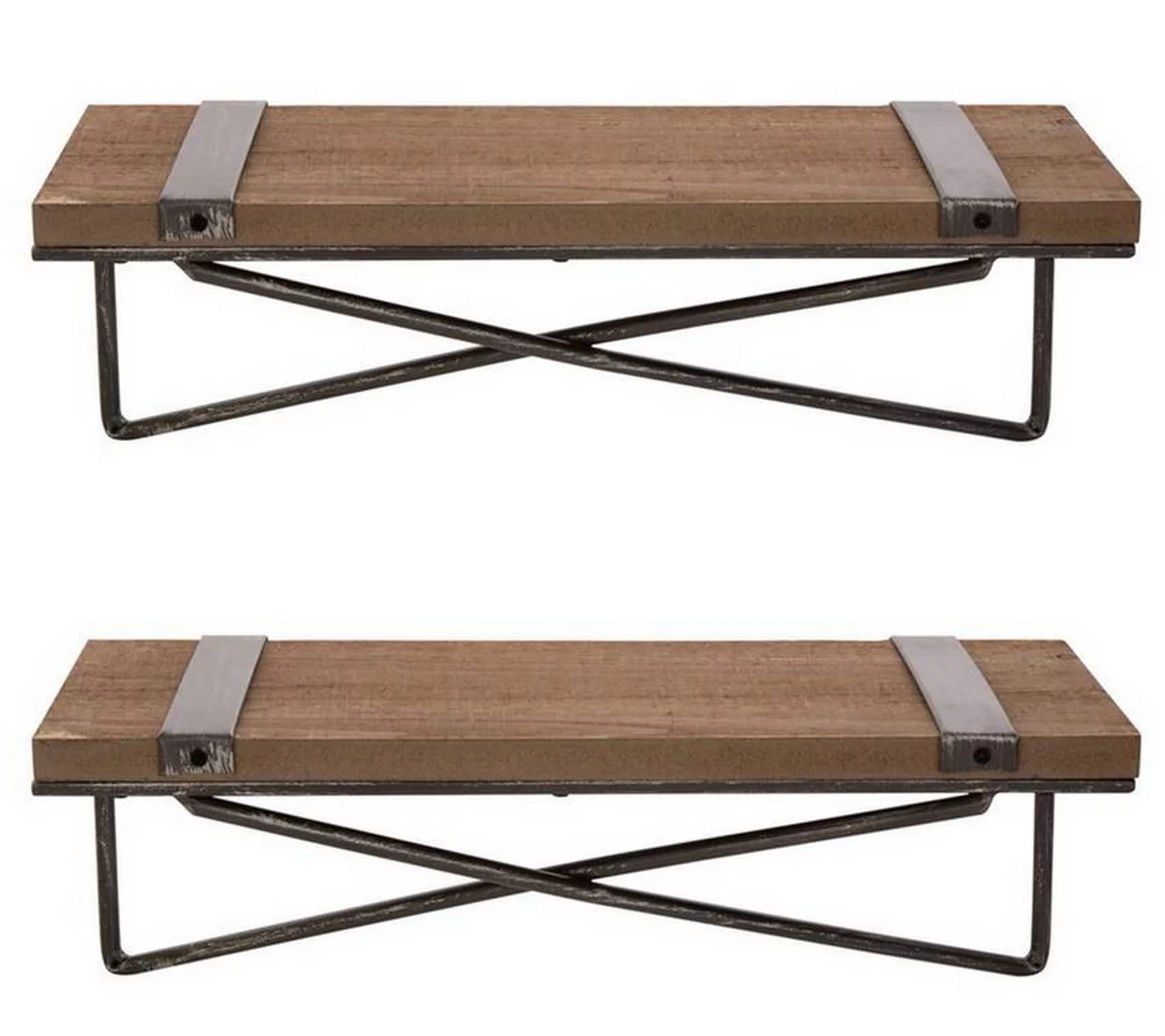 Glitzhome Set of 2 Same Size Rustic Metal &Wooden Wall Shelves
