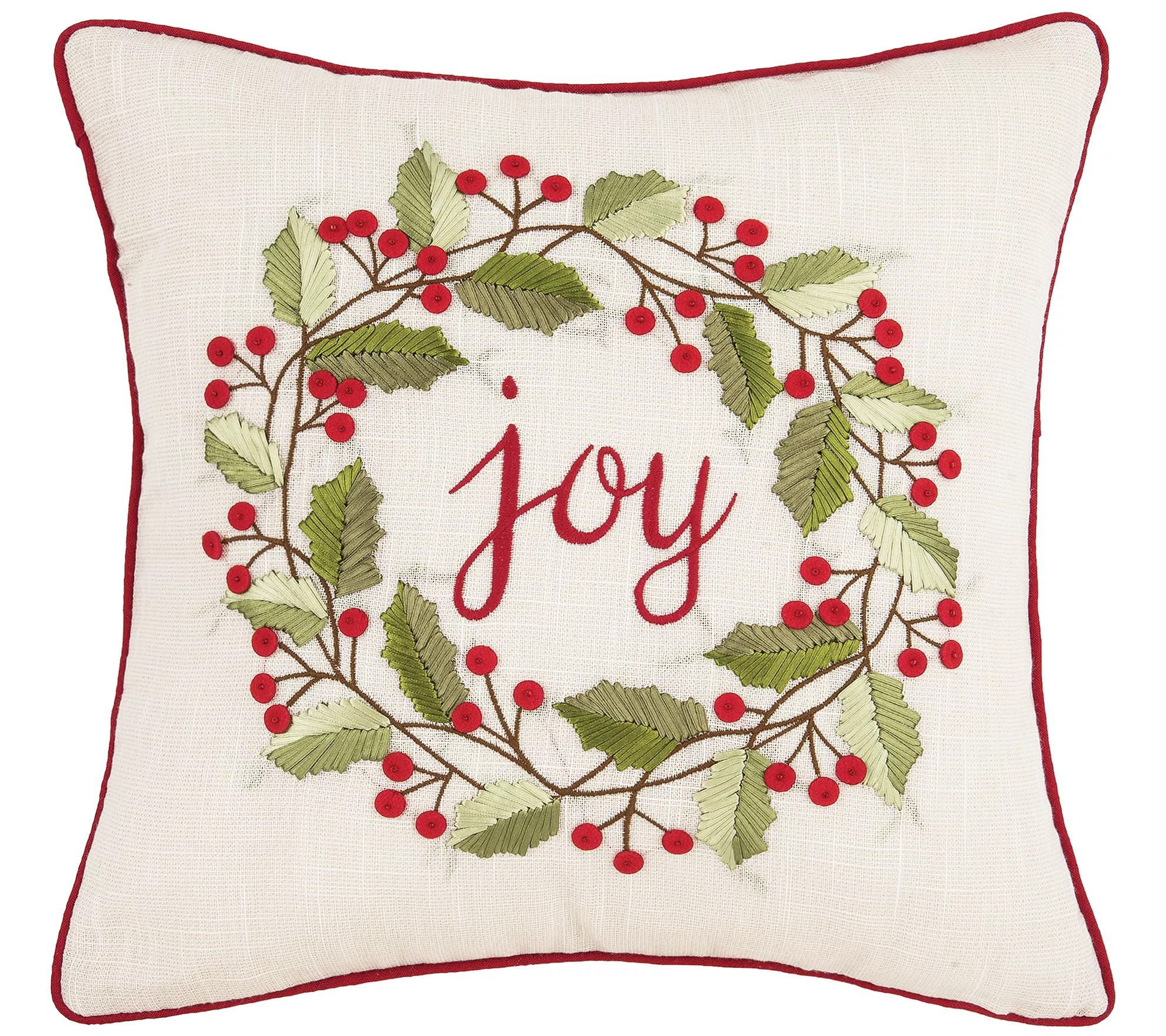 C&F Home 18" x 18" Joy Wreath Embroidered Throw Pillow