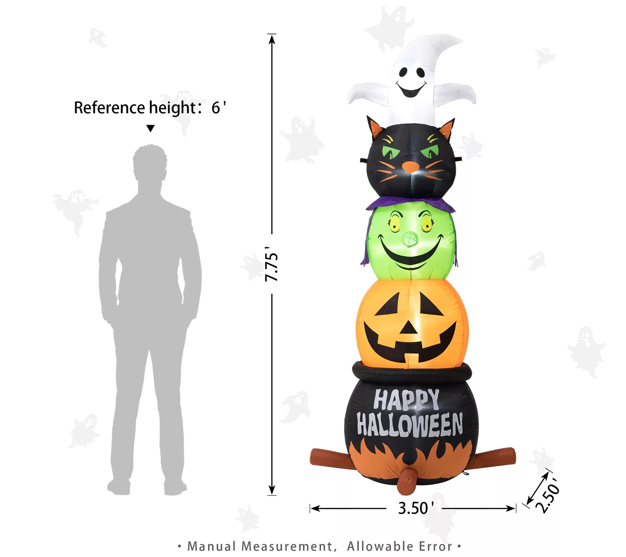 Glitzhome 8ft Lighted Halloween Characters Stacked Inflatable
