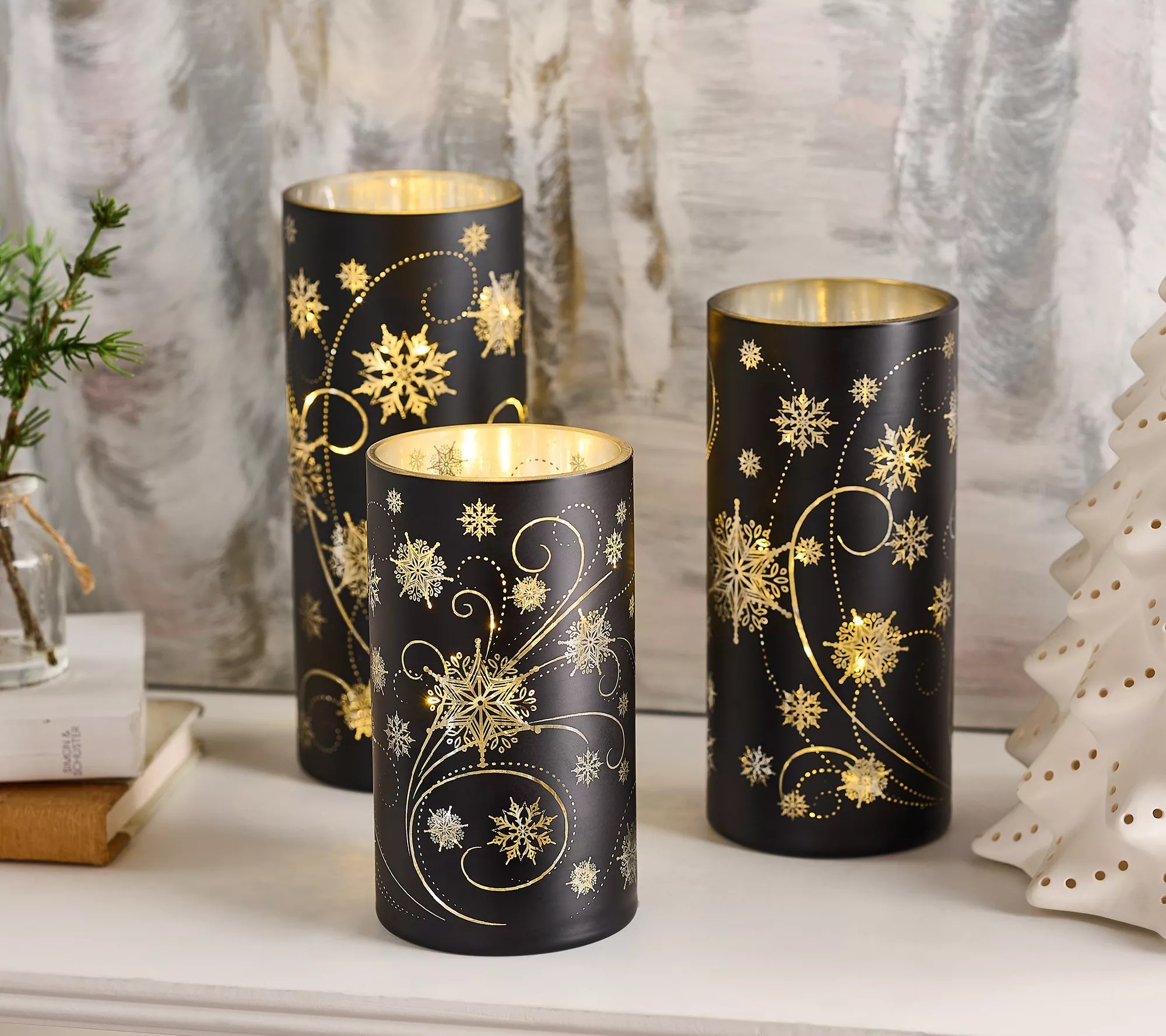 "As Is" Set of 3 Illuminated Swirling Snow Hurricanes by Valerie