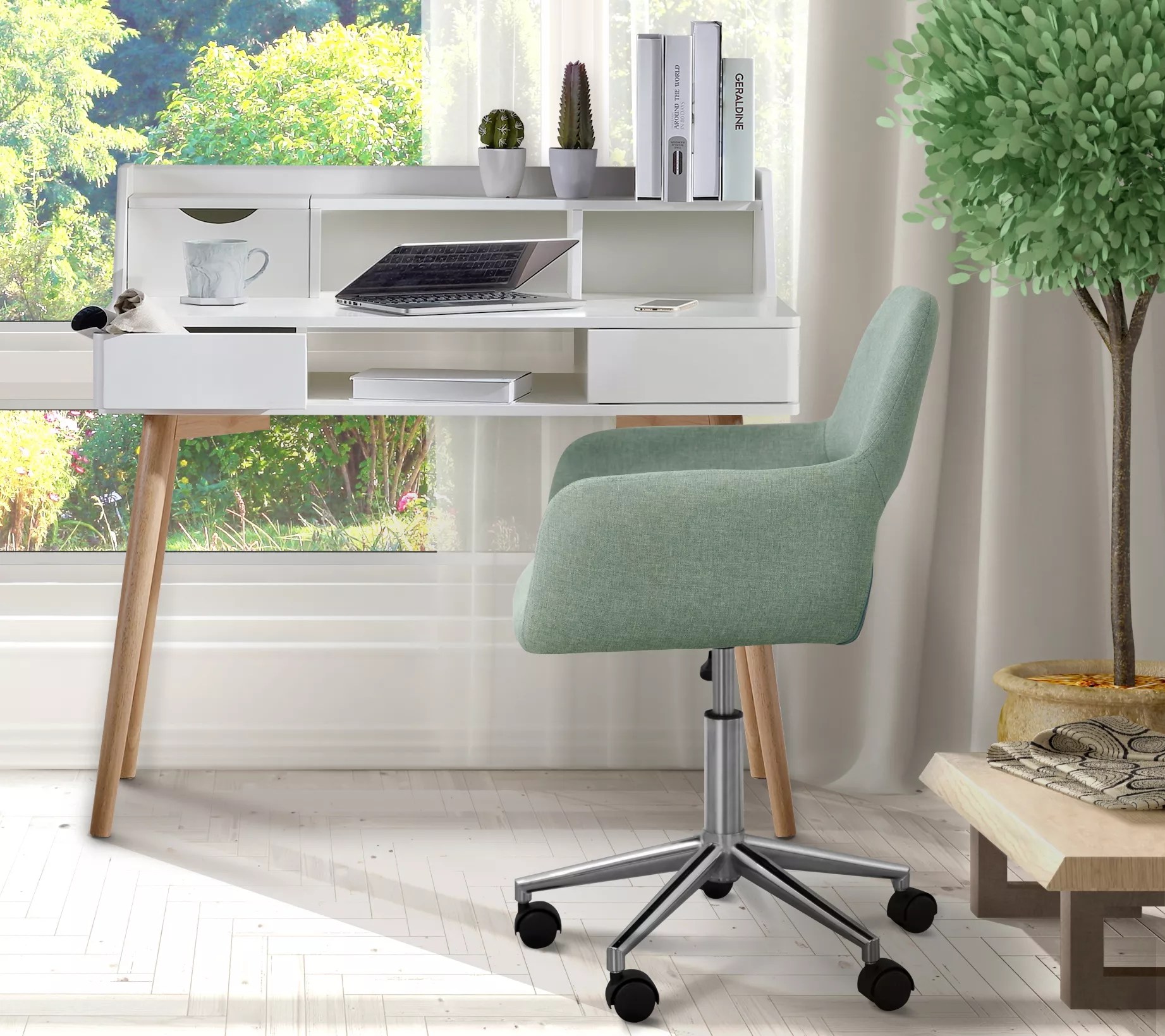 Teamson Home Fabric Swivel Home Office Chair, Mint