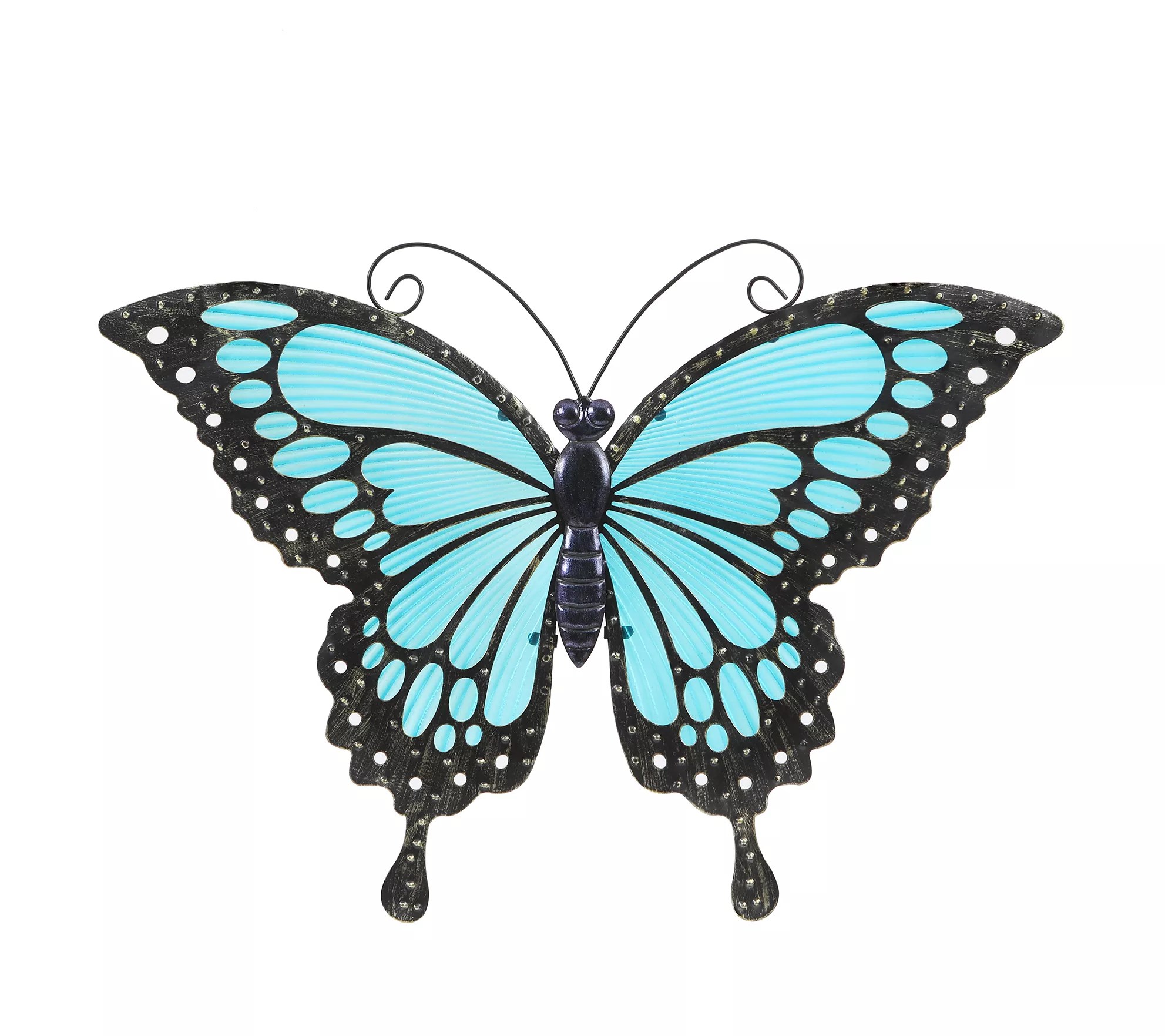 LuxenHome Blue Butterfly Glass and Metal Outdoor Wall Decor