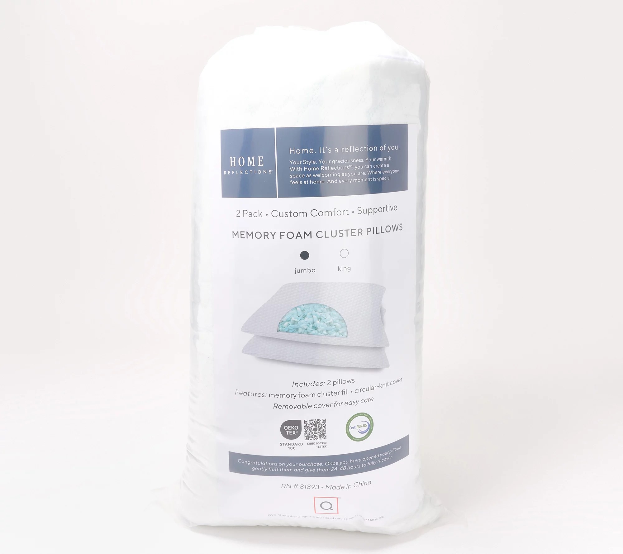 Home Reflections 2pk Memory Foam Cluster Pillows Std/QN