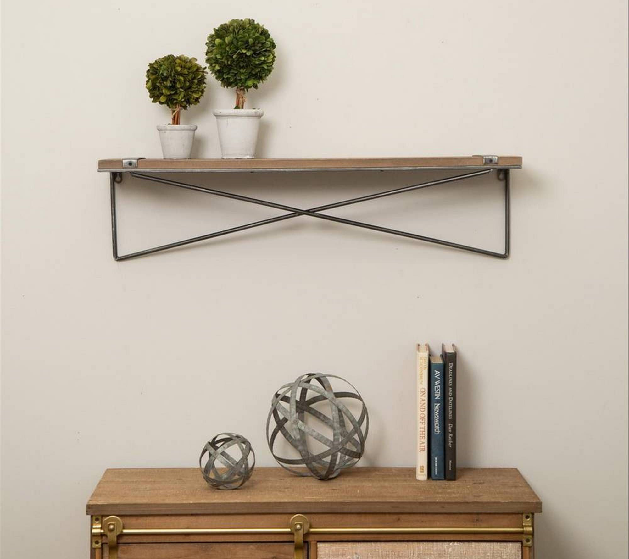 Glitzhome Farmhouse Metal and Wooden Hanging Wall Shelves