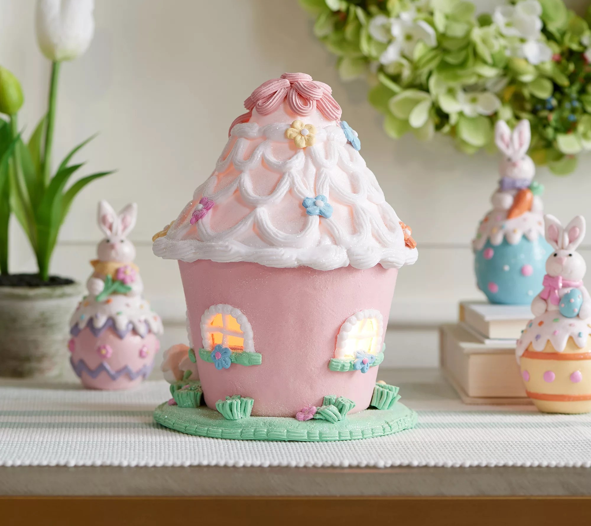 8.5" Illuminated Easter Cupcake Cottage by Valerie