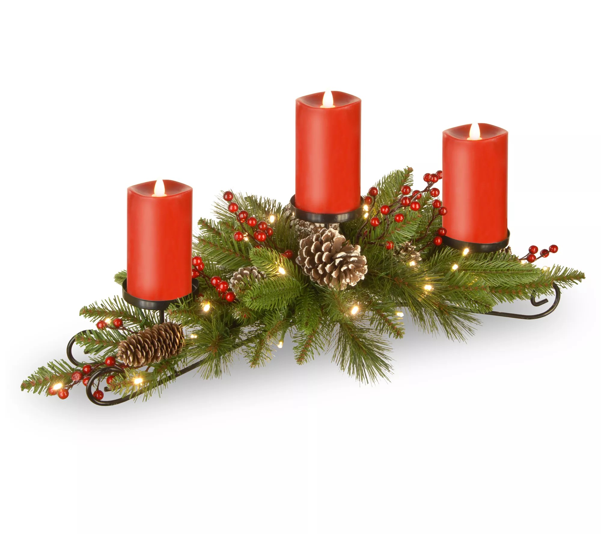 30" Bristle Berry Centerpiece with 3 BatteryOperated Candles