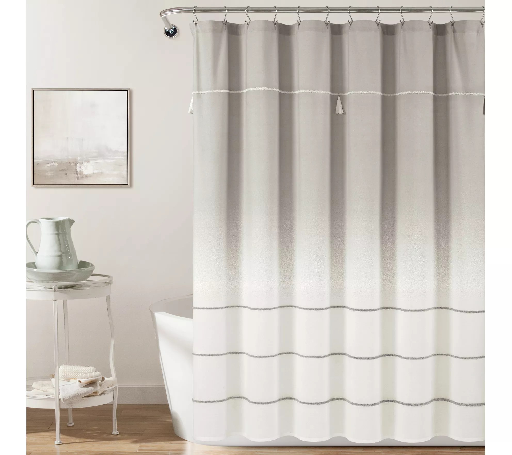 Ombre Embroidery Tassel Cotton Shower Curtain by Lush Decor
