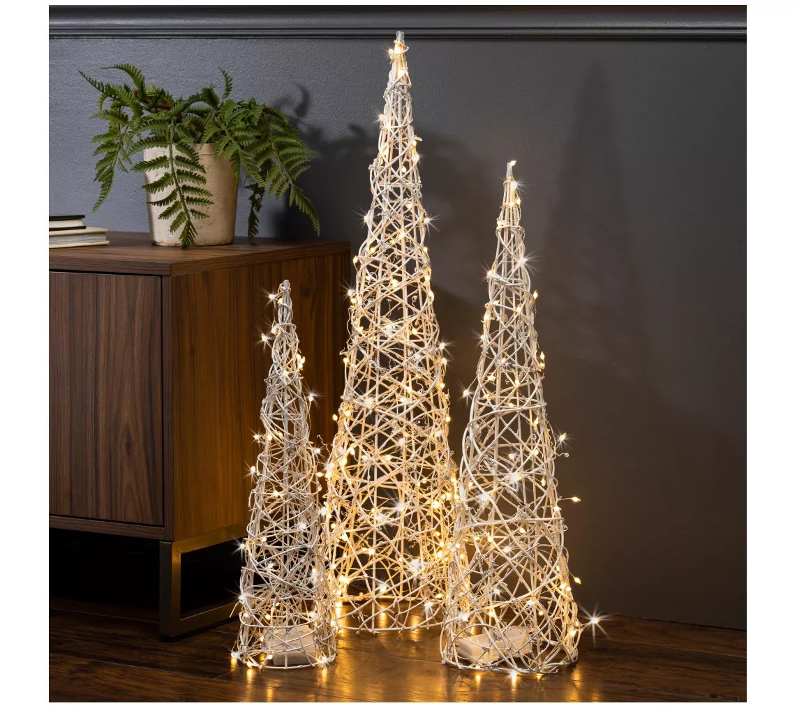 Set of 3 Prelit White Modern Vine Trees by Gerson Co