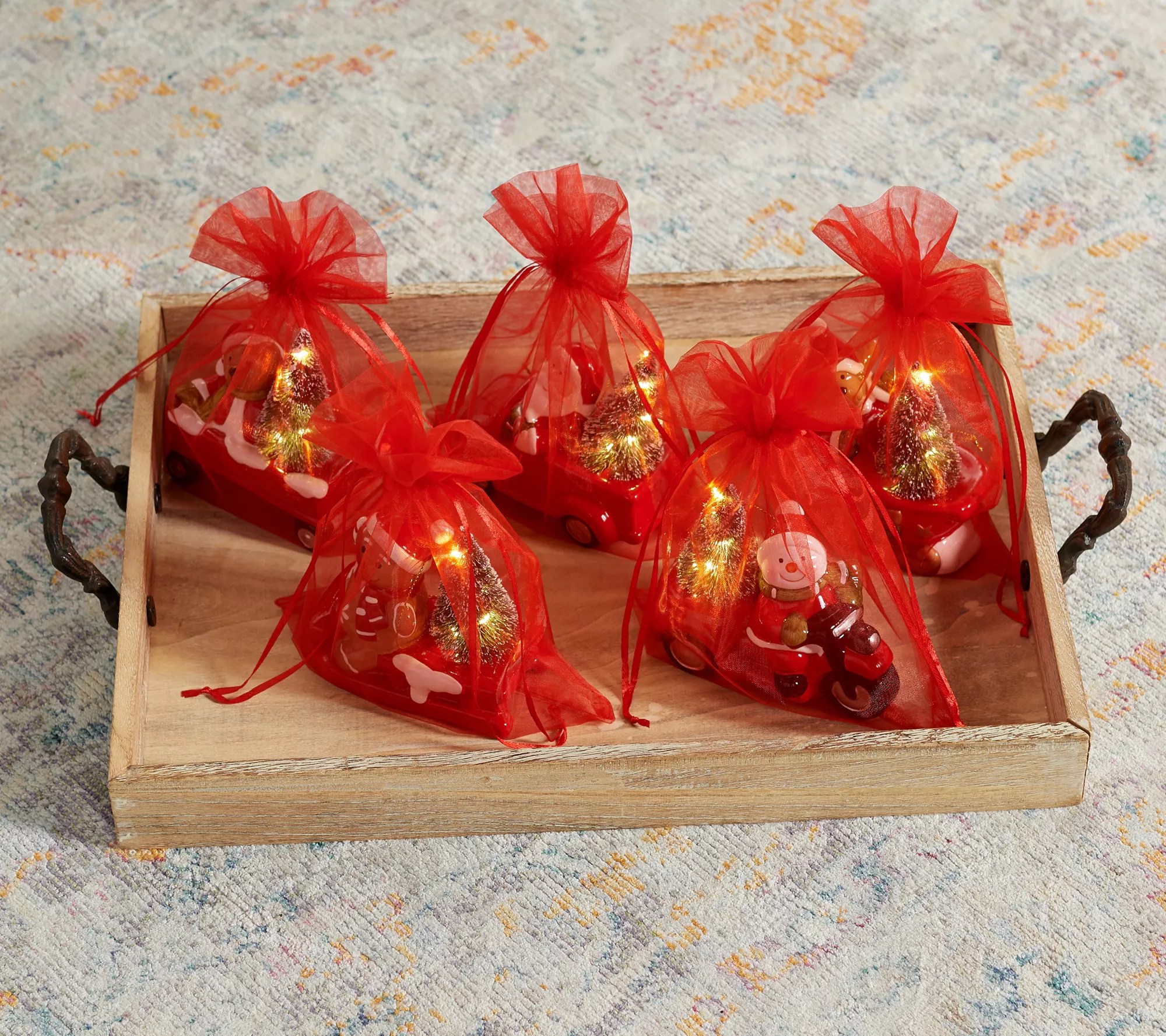 Qvc Christmas Gifts "As Is" S/5 Illuminated Holiday Characters with Gift Bags