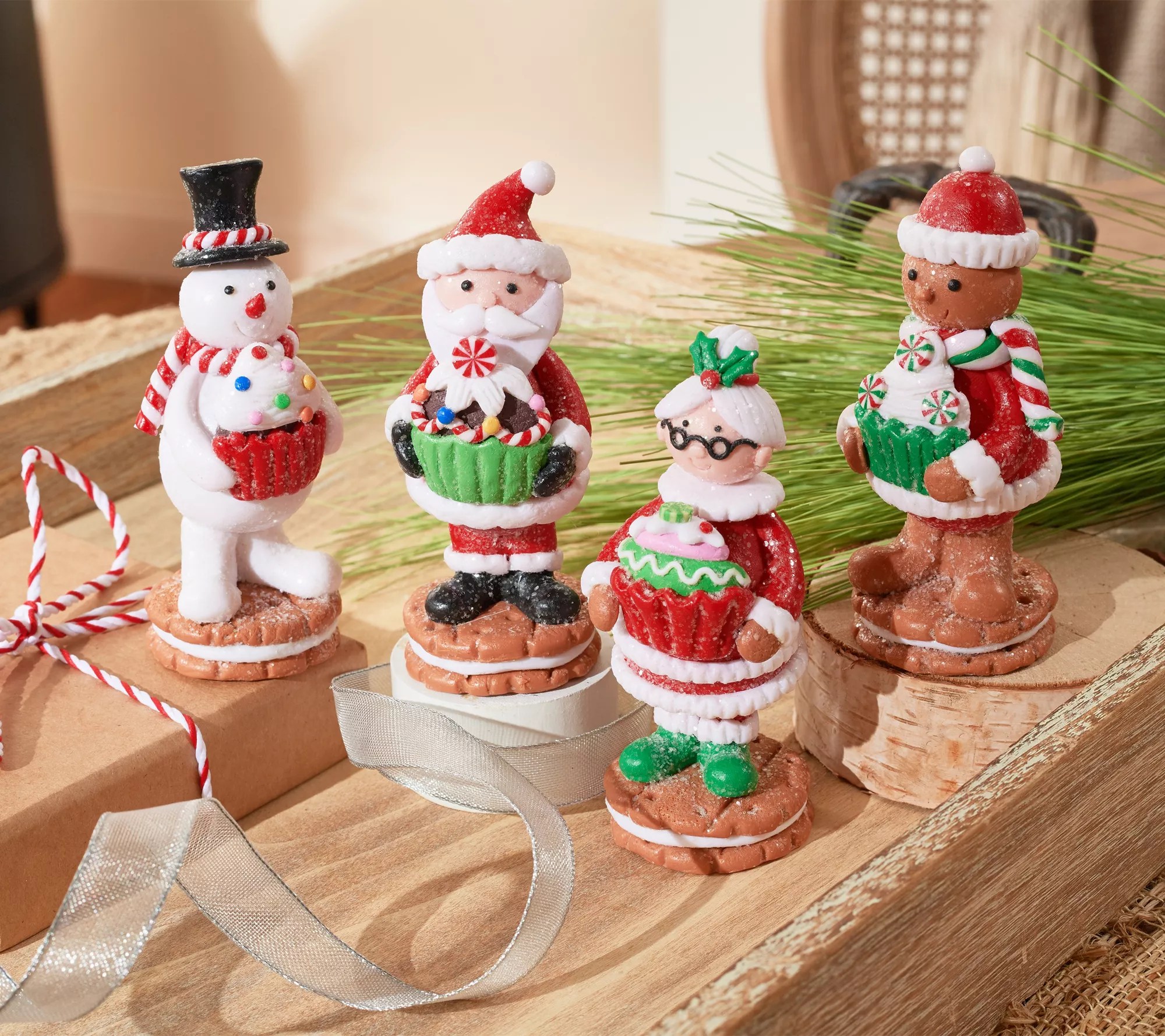 Set of 4 Holiday Figures with Sweet Treats by Valerie