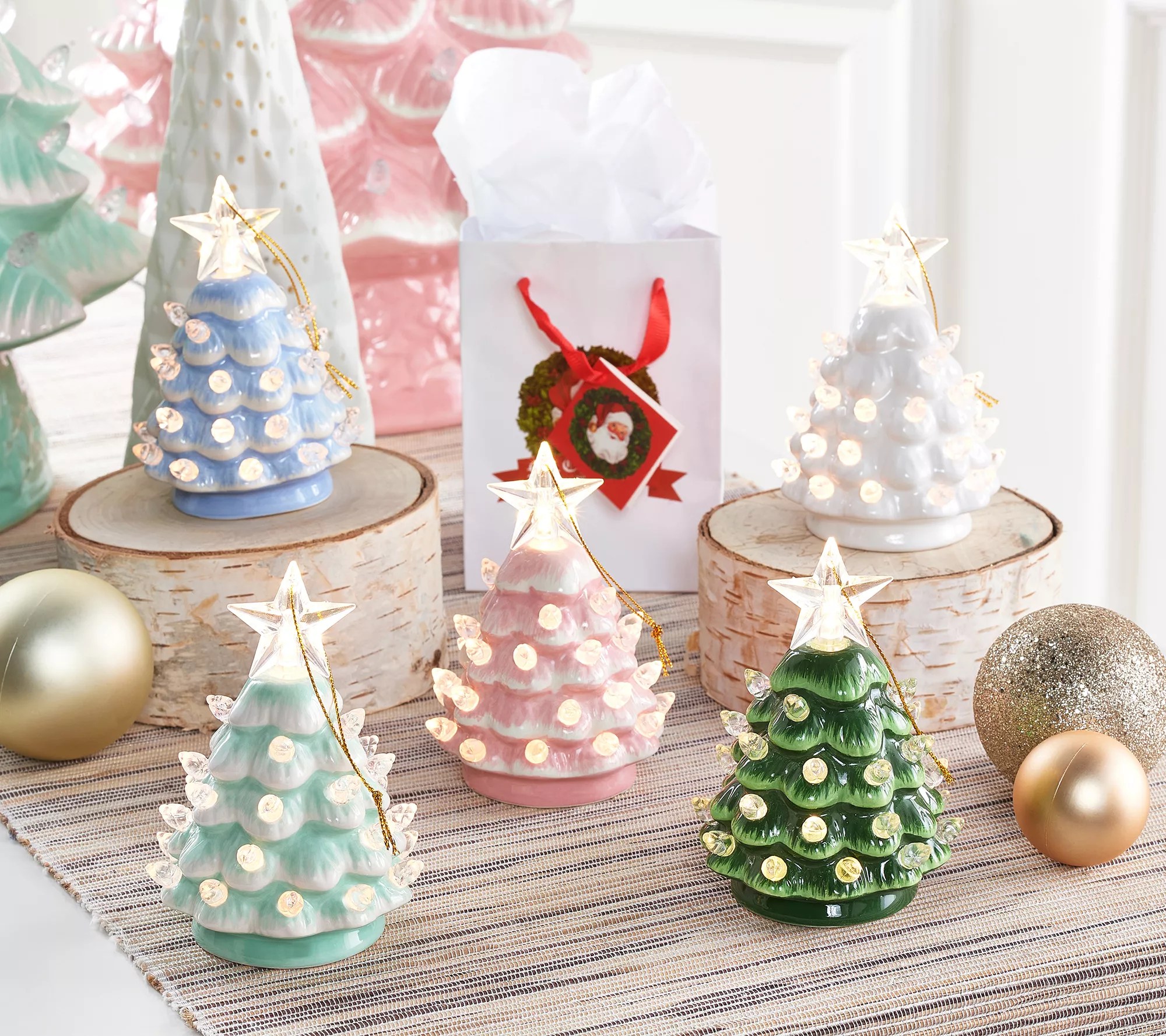 Mr. Christmas Set of (5) 4.5" Mini Nostalgic Trees with Gift Bags