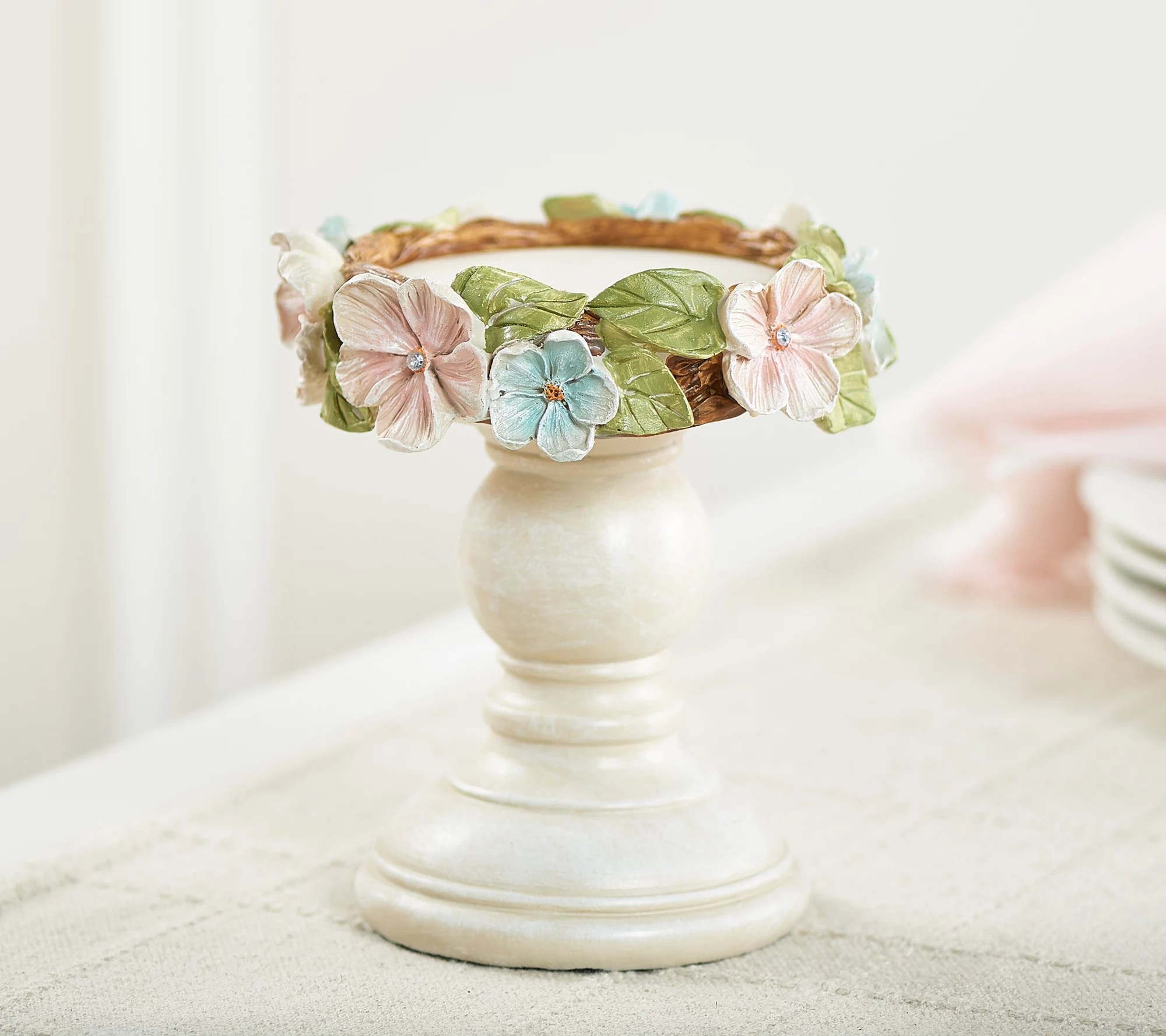 6" Pedestal Candle Holder w/ Flower Trim by Valerie