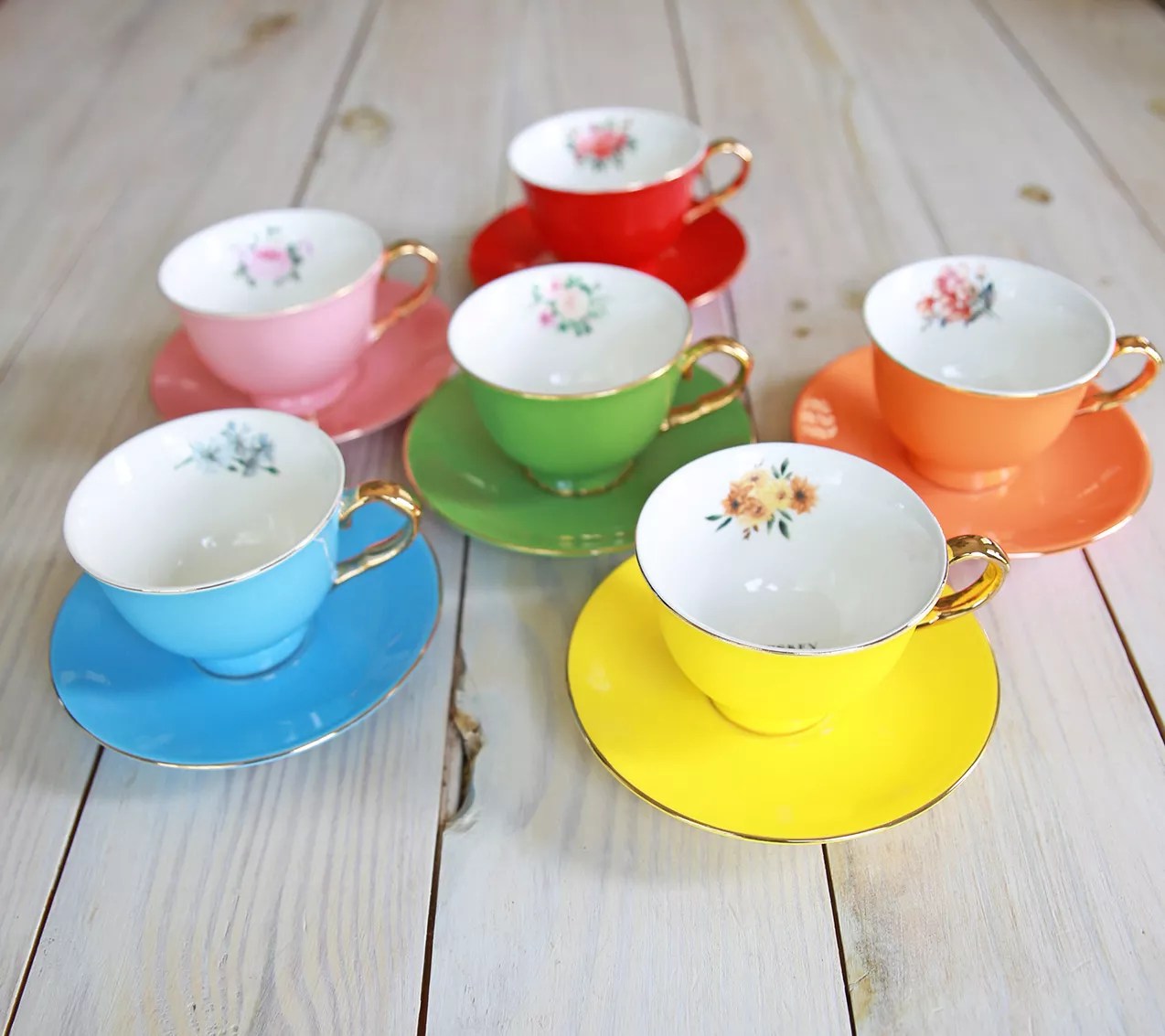 "As Is" Sister Road by JG Set of 6 Tea Cups with Saucers