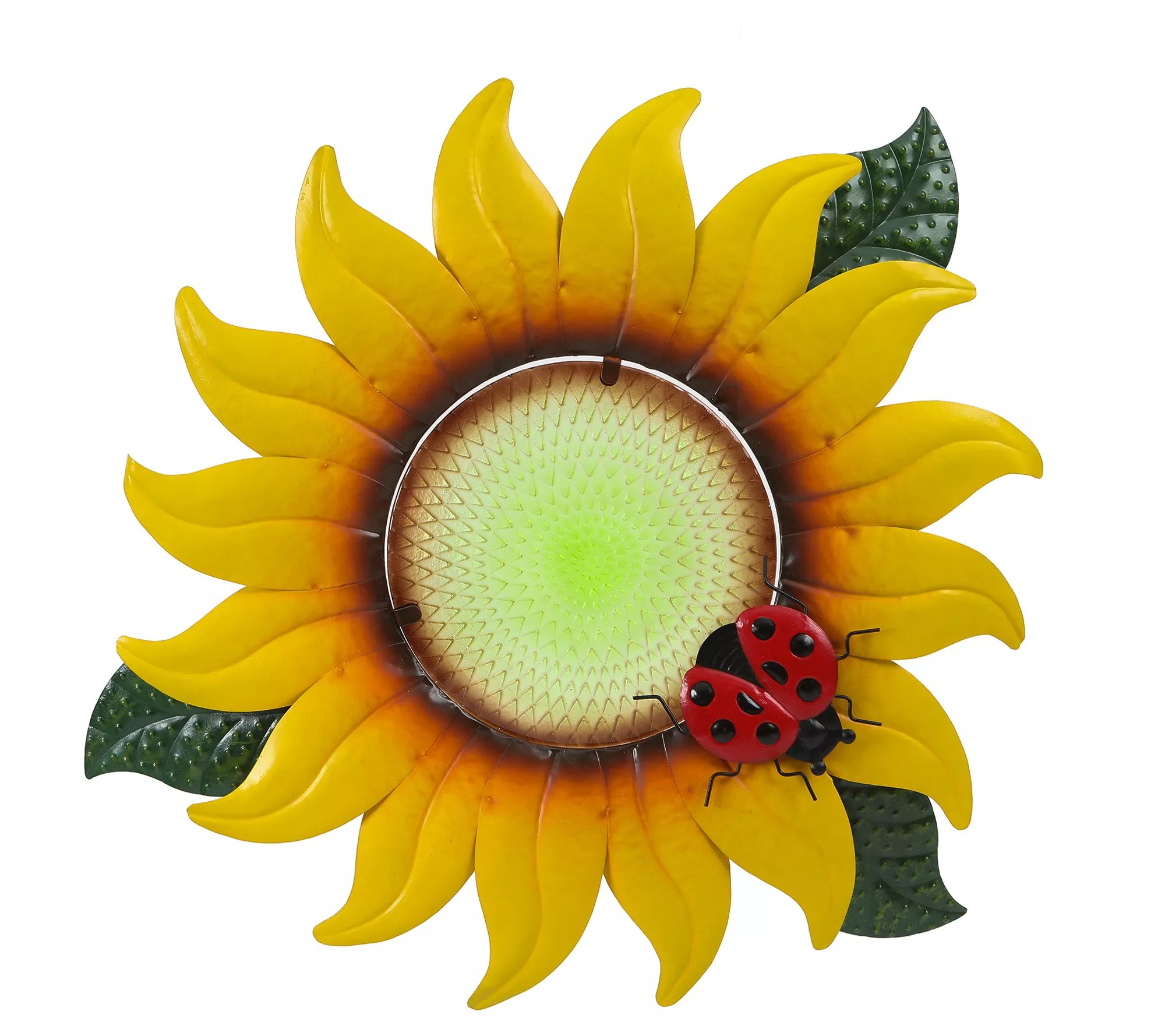 LuxenHome Yellow Sunflower Metal and Glass Outdoor Wall Decor
