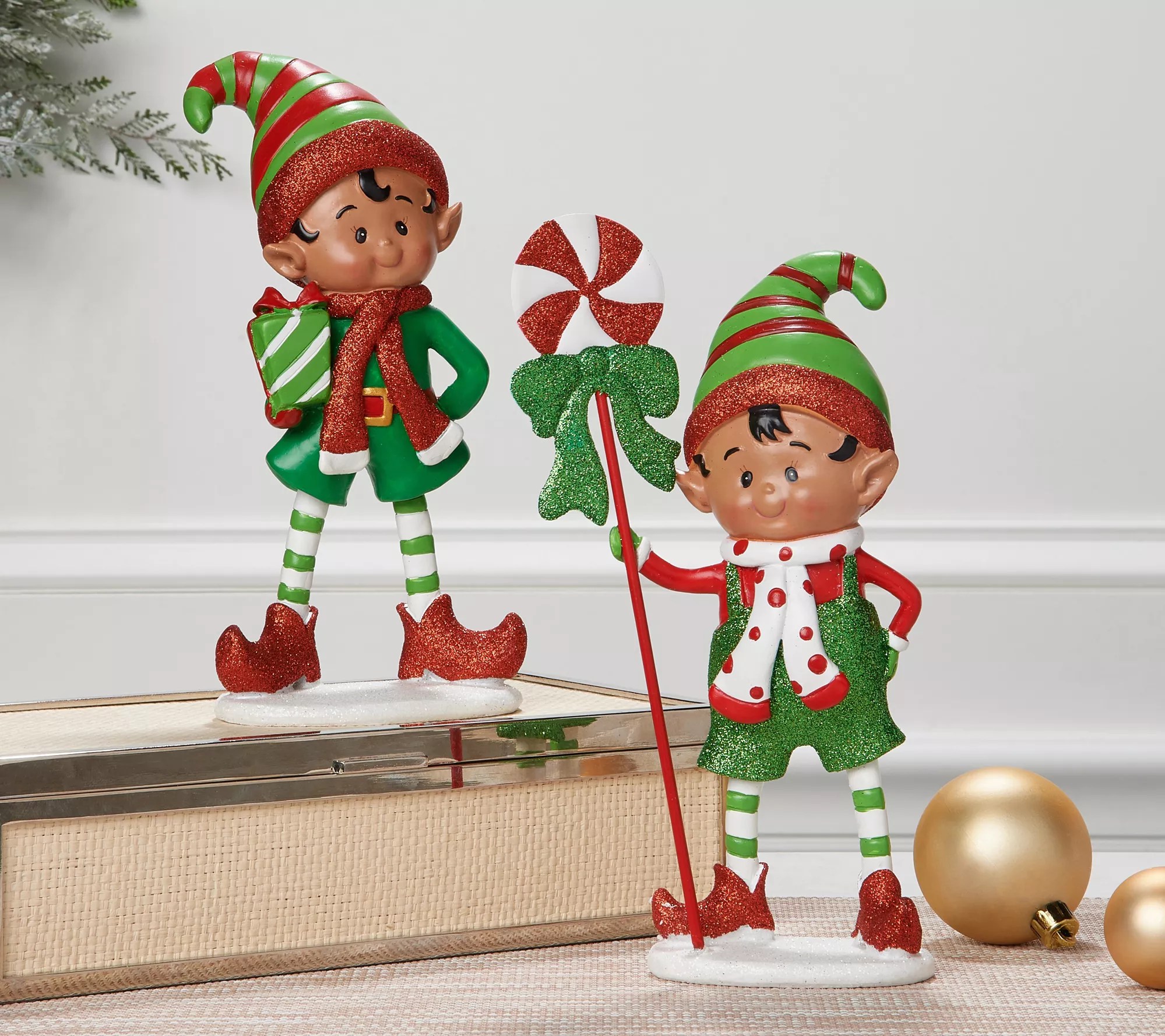 Set of (2) 10" Black Holiday Elf Figurines by Valerie