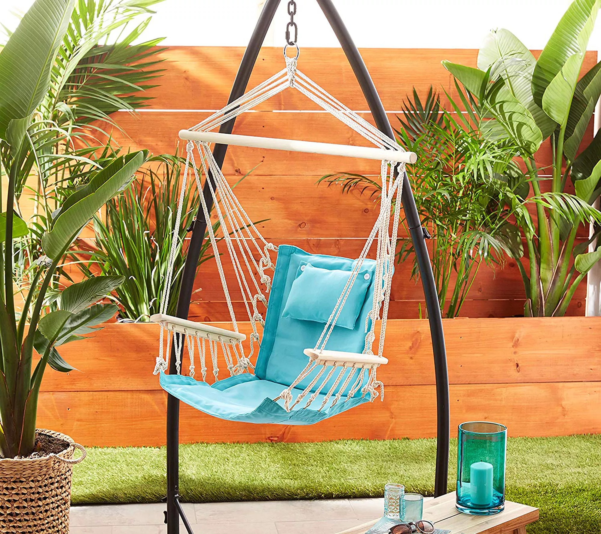 Hanging Hammock Chair with Wooden Armrests