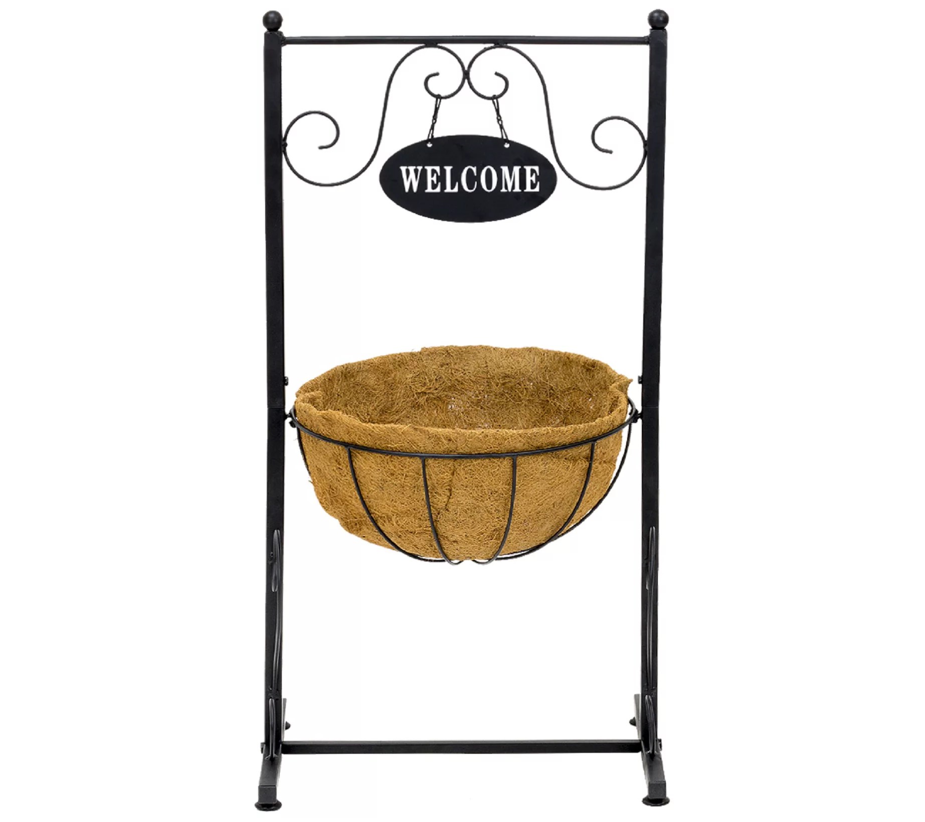 Sorbus Planter Basket Stand Black Metal