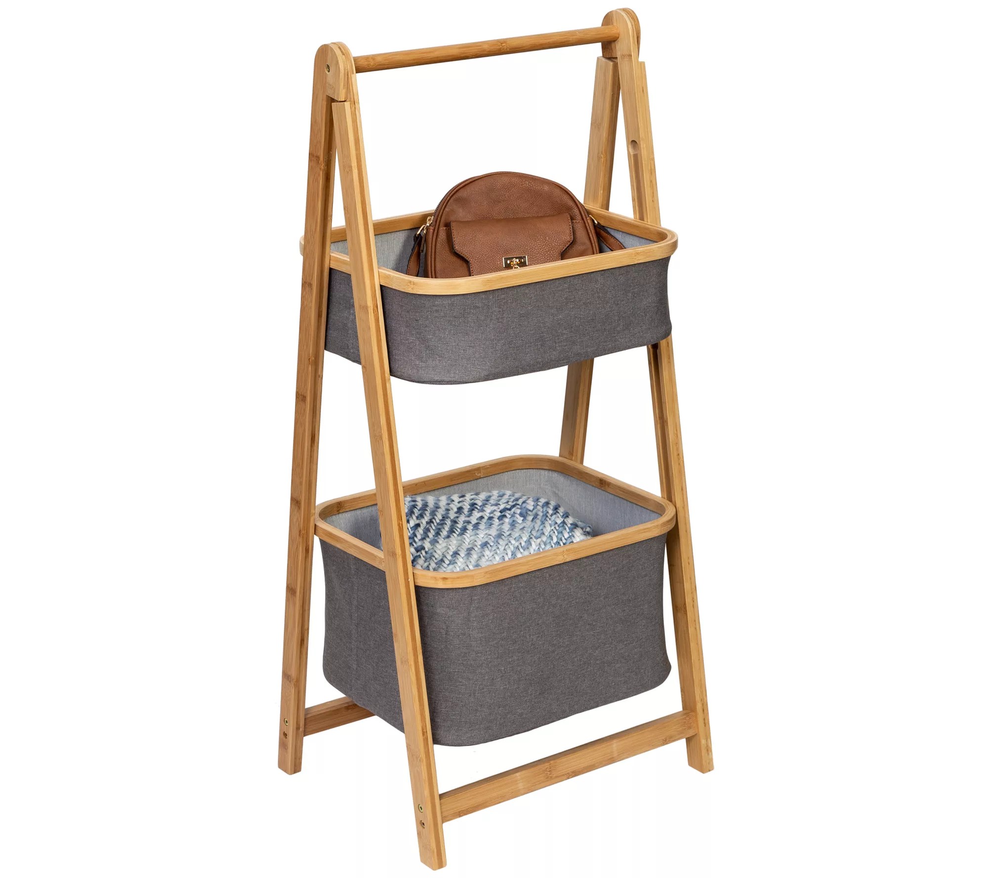HoneyCanDo Bamboo & Canvas 2Tier CollapsibleShelves