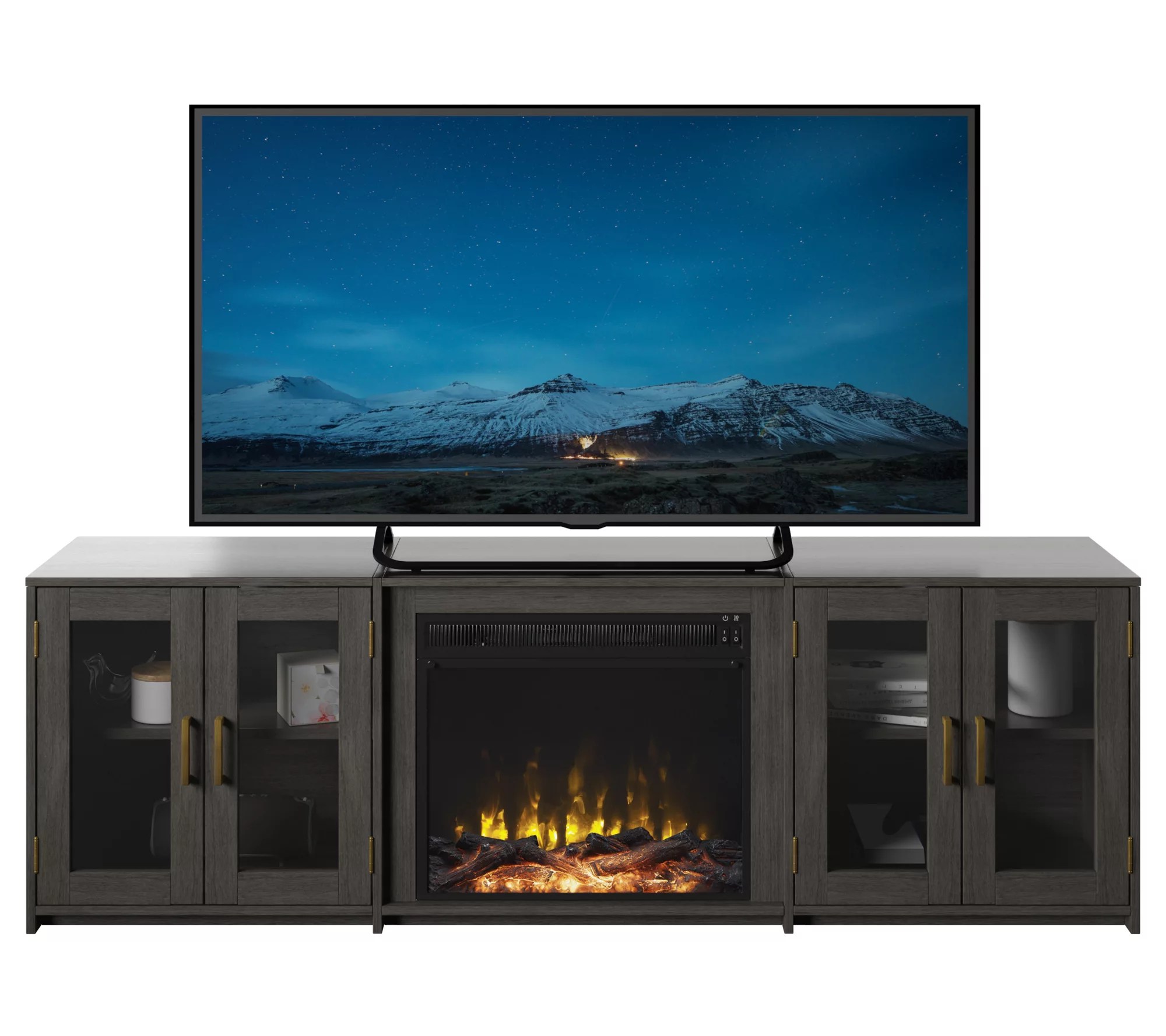 Twin Star Home TV and Media Stand W/Fireplace & USB Charging