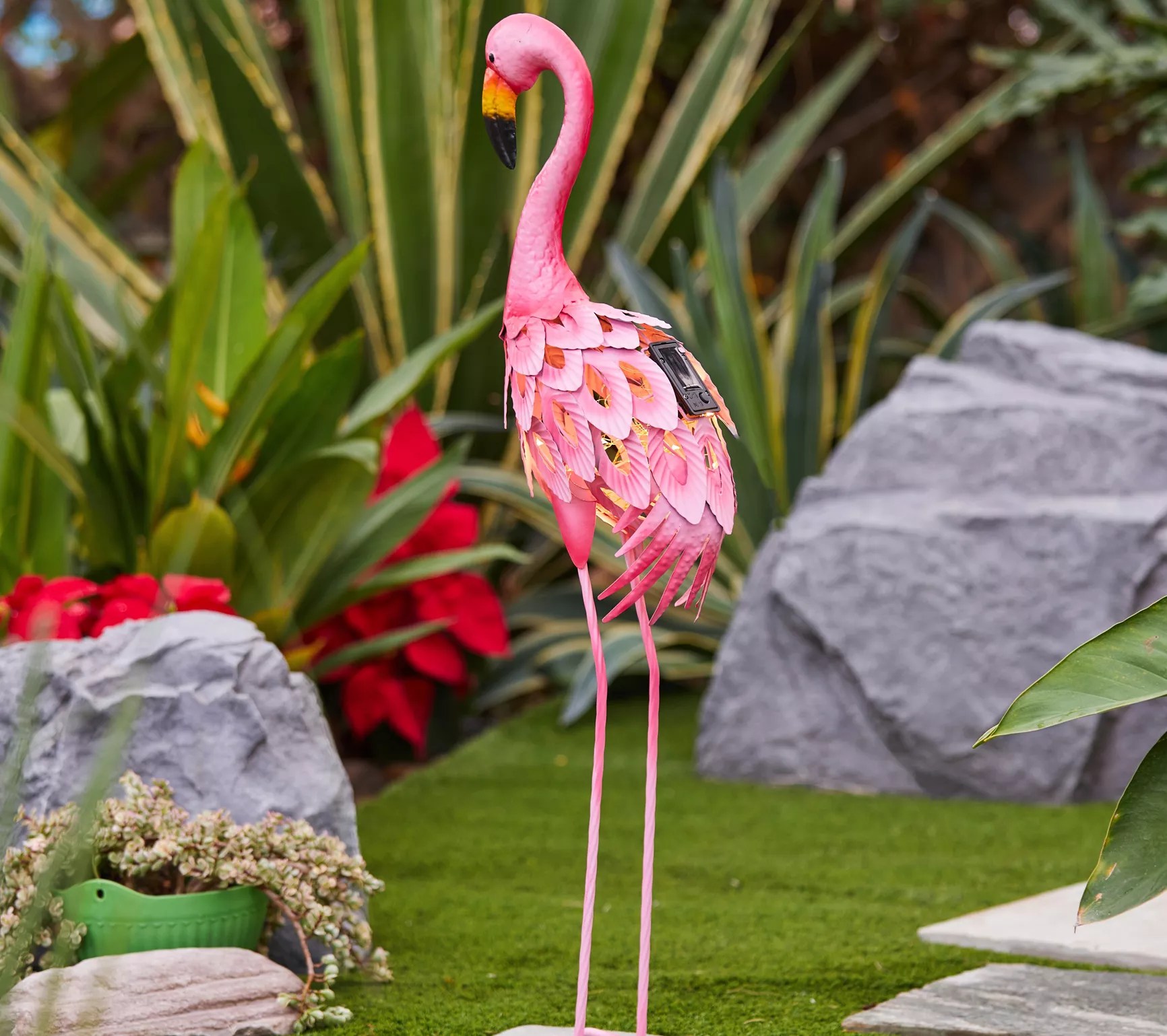 LuxenHome 34" H Pink Flamingo Outdoor Metal Garden Statue