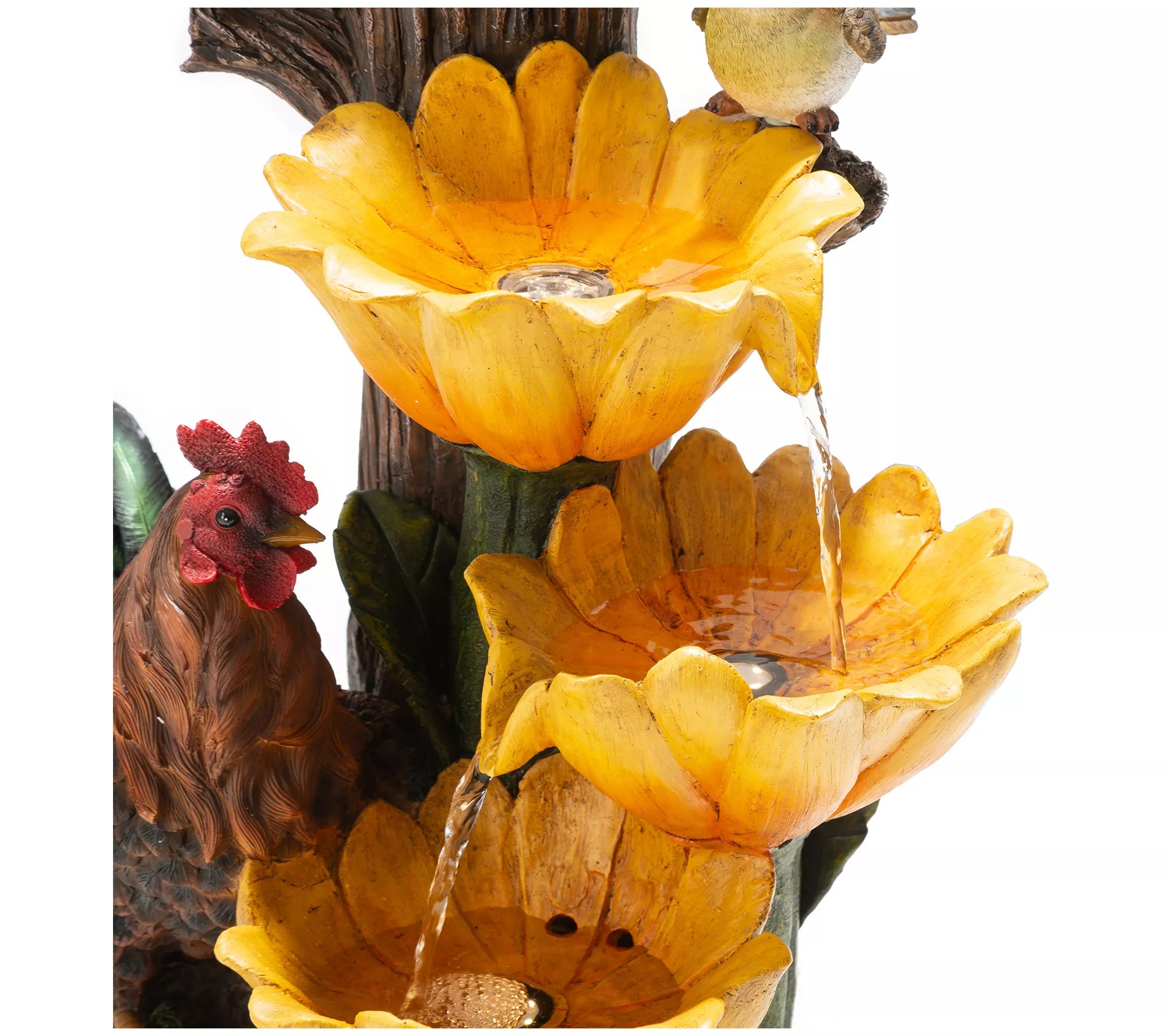 Glitzhome LED Lighted Sunflowers and Birdhouse Resin Fountain
