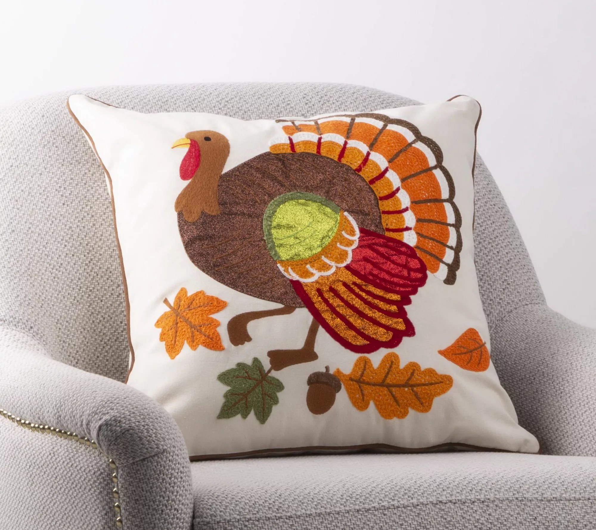 Glitzhome Embroidered Autumn Turkey Pillow Cover