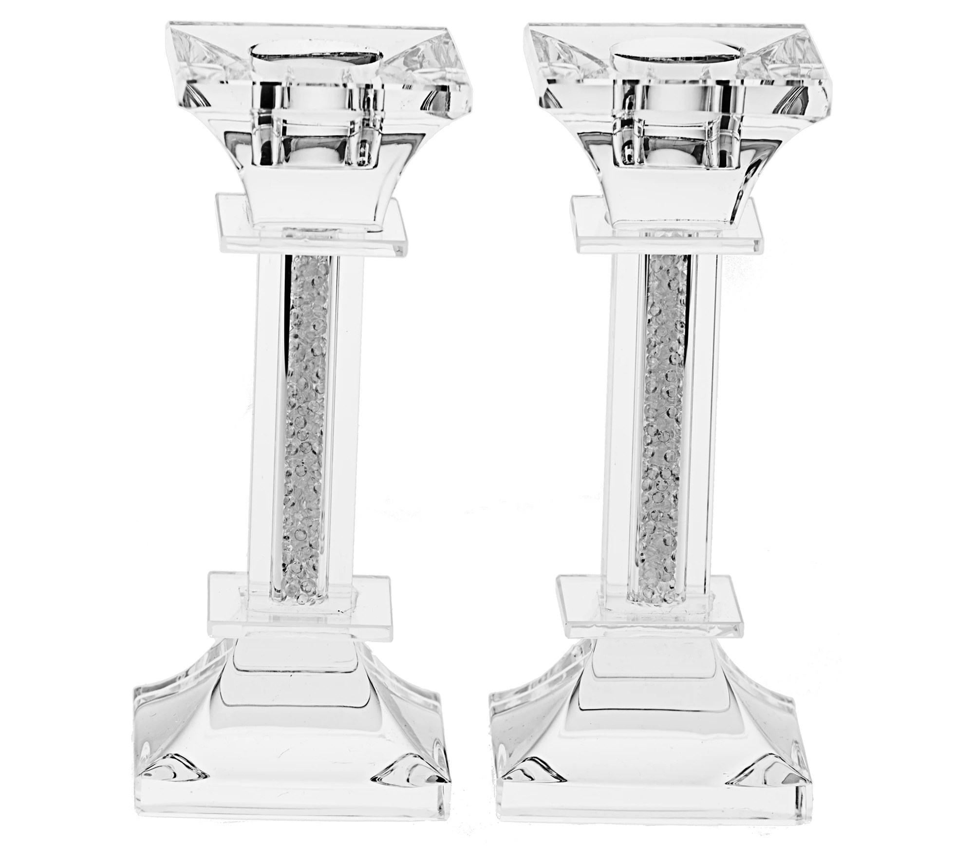 Copa Judaica Crystal Candlesticks with Silver C rushed Stones