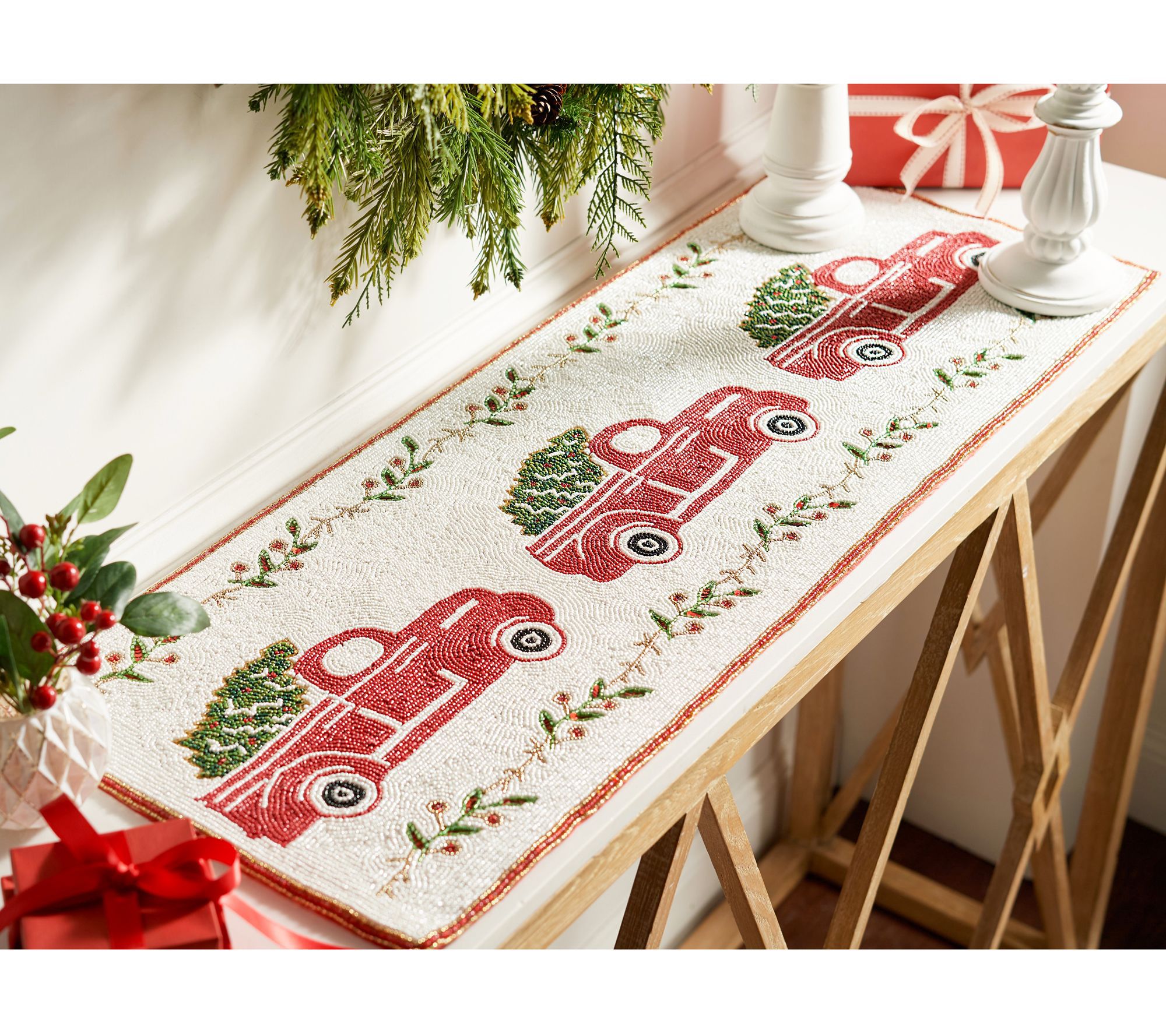 "As Is" Kringle Express Beaded Winter Table Runner