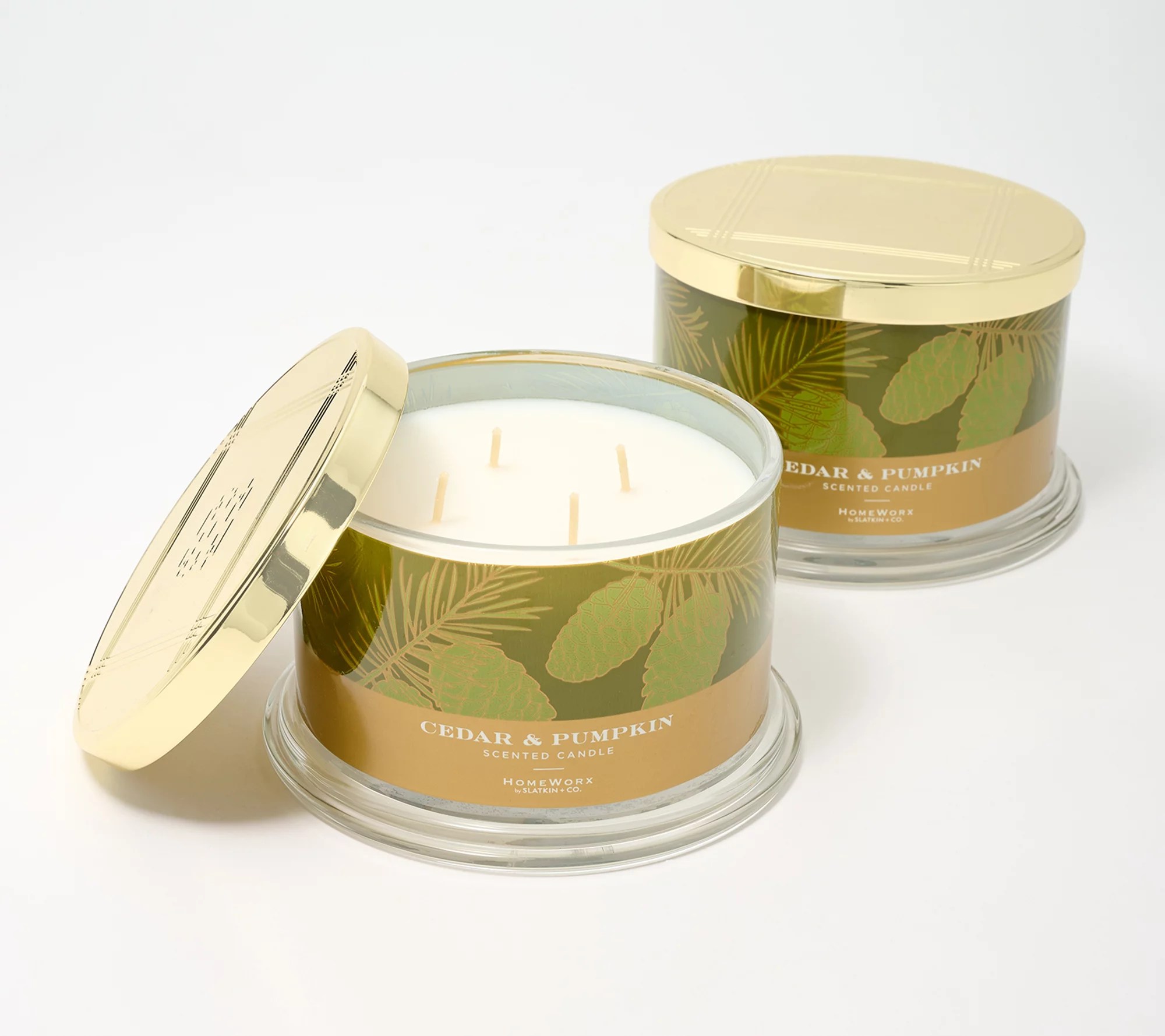 "As Is" HomeWorx by Slatkin & Co. S/2 18oz Cedar Pumpkin Candles