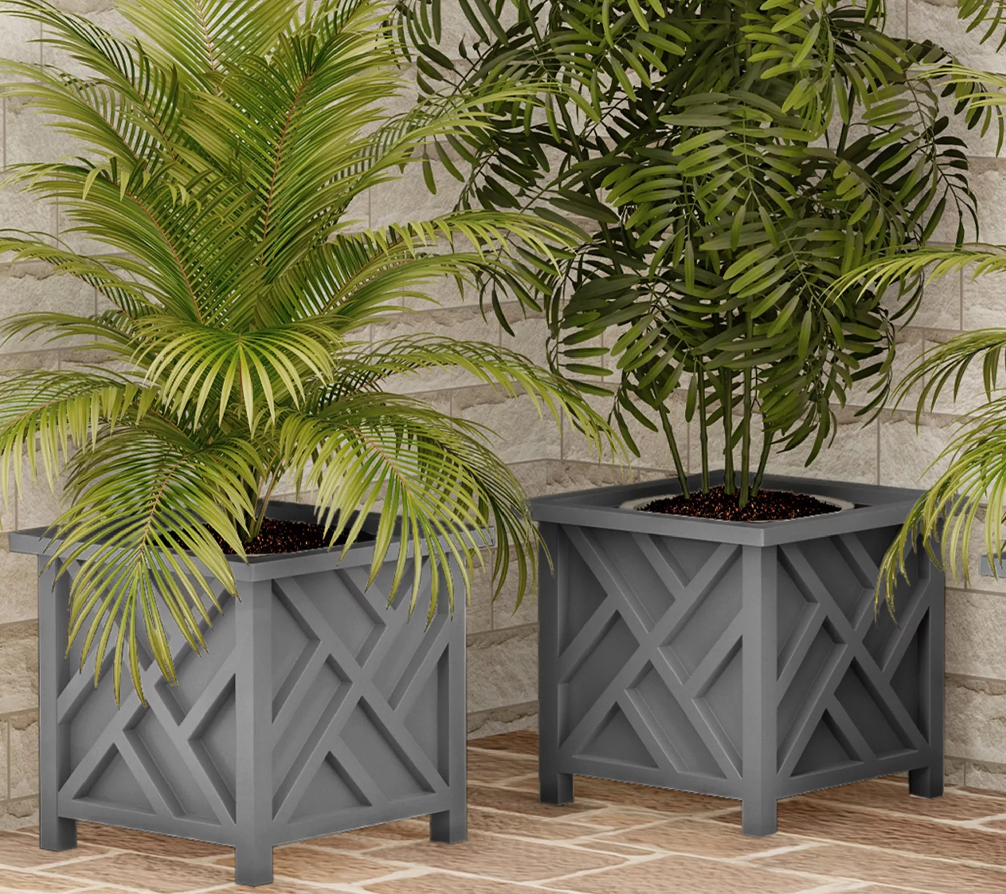 Pure Garden 2 Lattice Design 14.75" Planter Flower Plant Pots