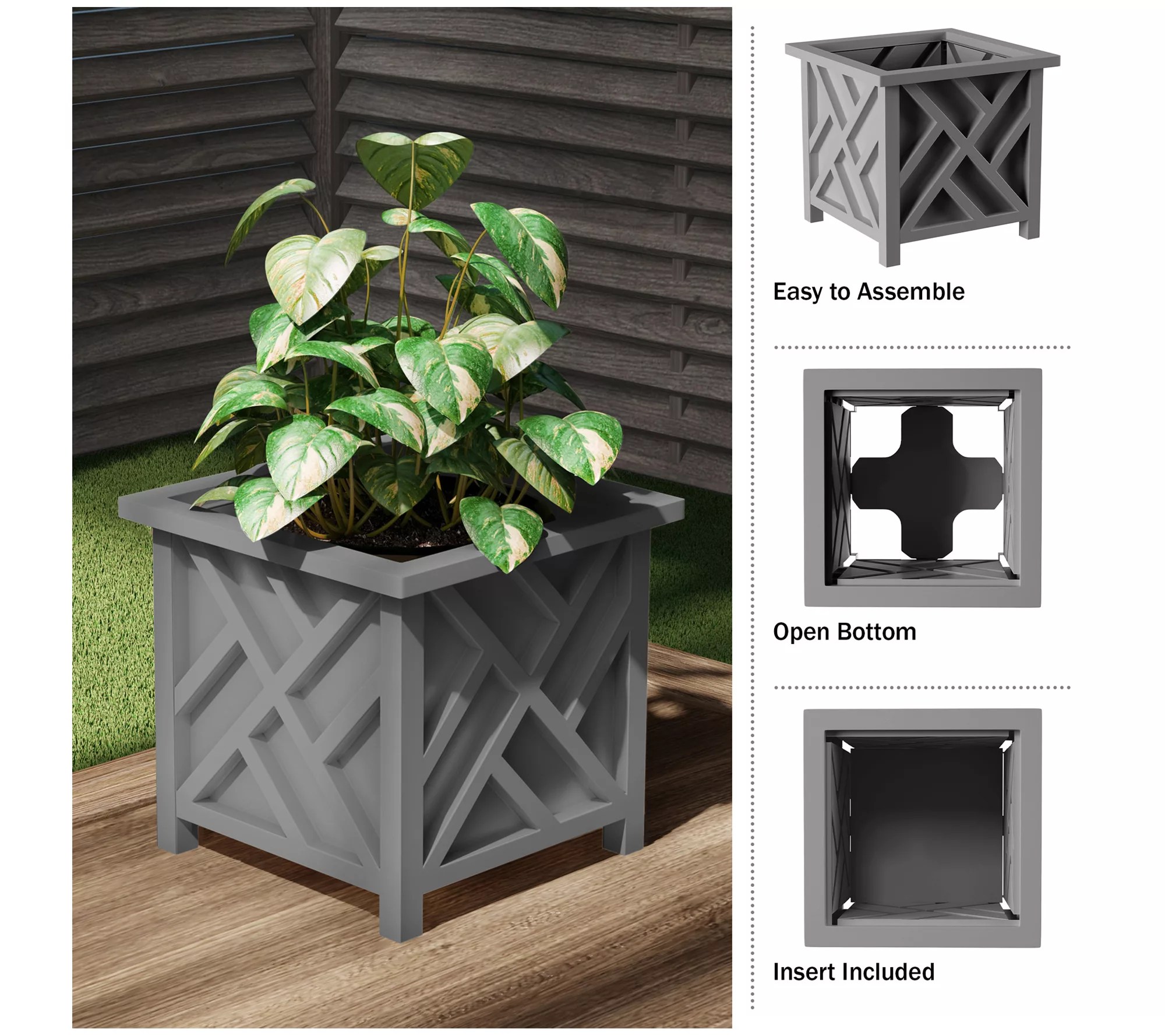 Pure Garden 2 Lattice Design 14.75" Planter Flower Plant Pots