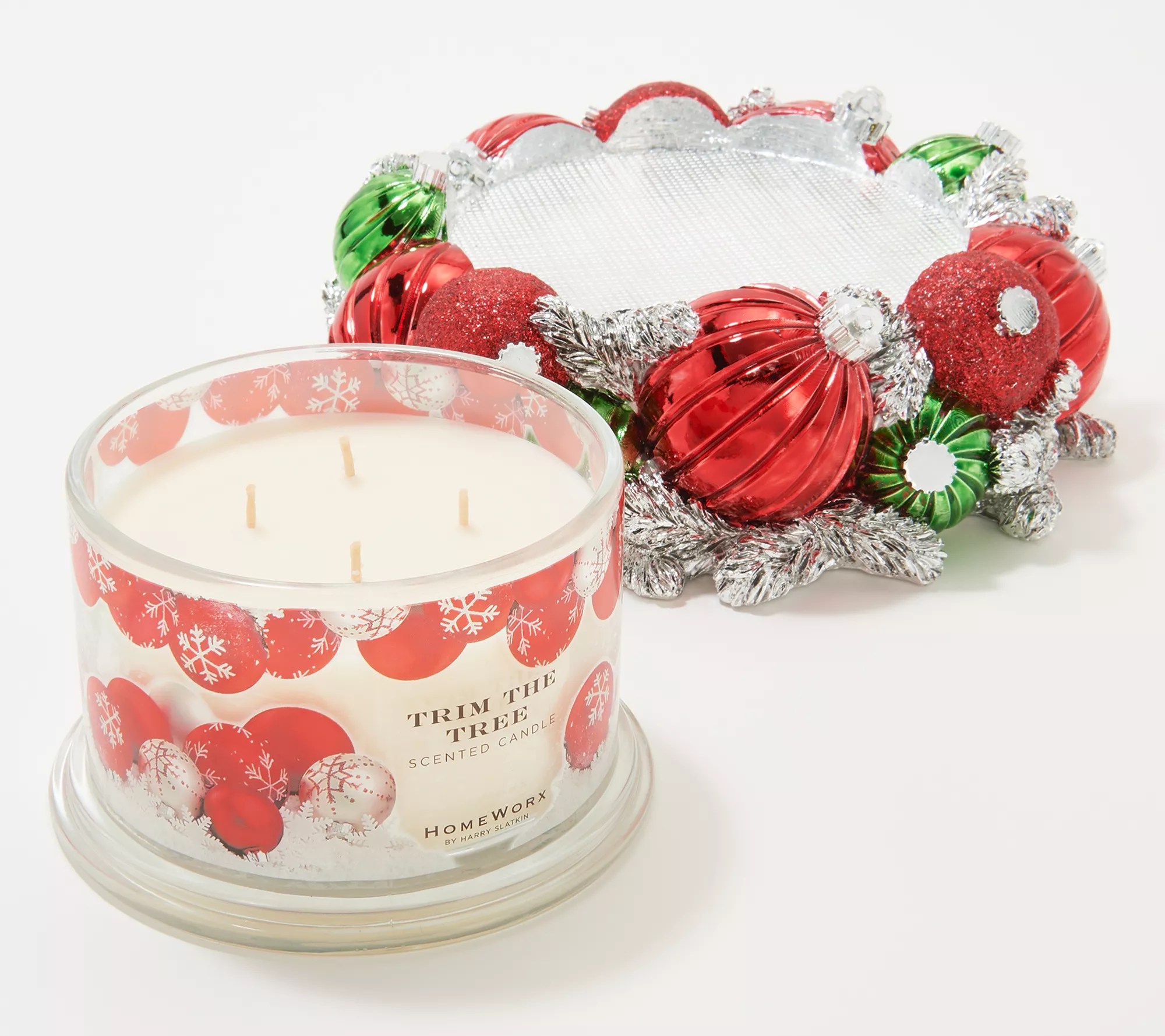 HomeWorx by Harry Slatkin Red Ornament Pedestal with 18oz. Candle