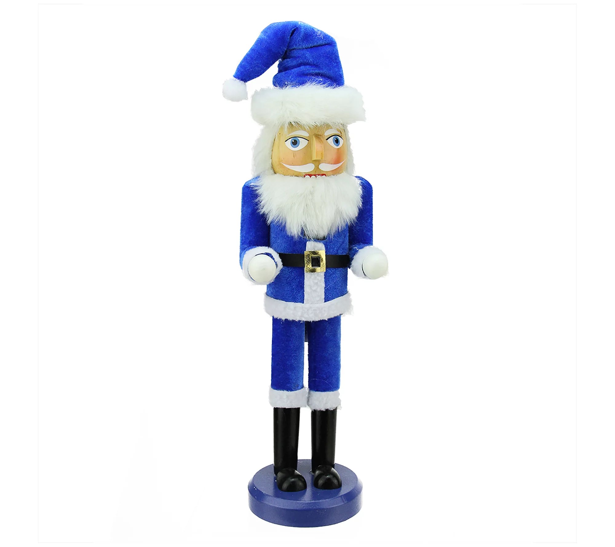 14" Blue & White Santa Wooden Holiday Nutcracker