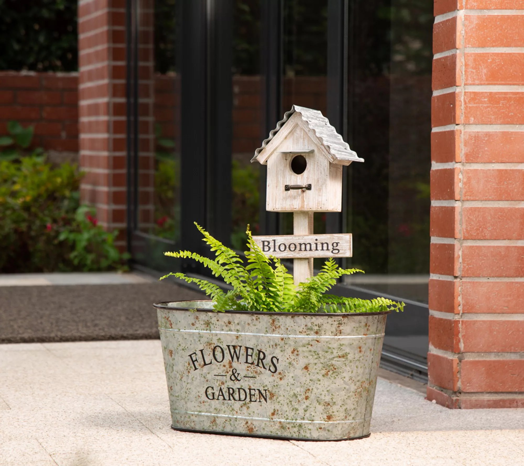 Glitzhome IndoorOutdoor Farmhouse Galvanized Birdhouse Planter